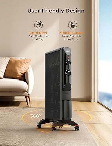 Miniatura 7 de Reekie Calentador eléctrico para uso en interiores, 1500 W, calentador de habitación grande con termostato, 2 ajustes de calor, calentamiento