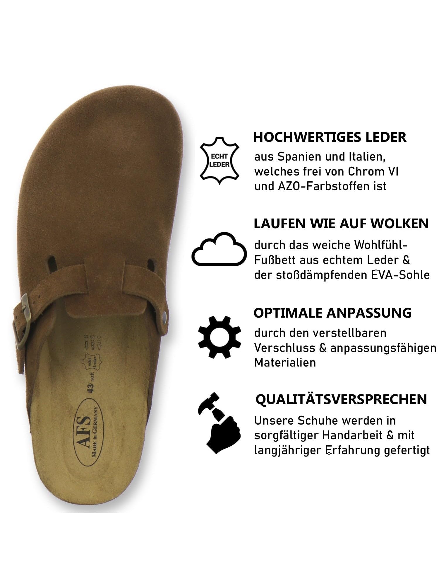 AFS-Schuhe 3900 męskie chodaki, wygodne kapcie dla mężczyzn, pantofle ze skóry, Made in Germany