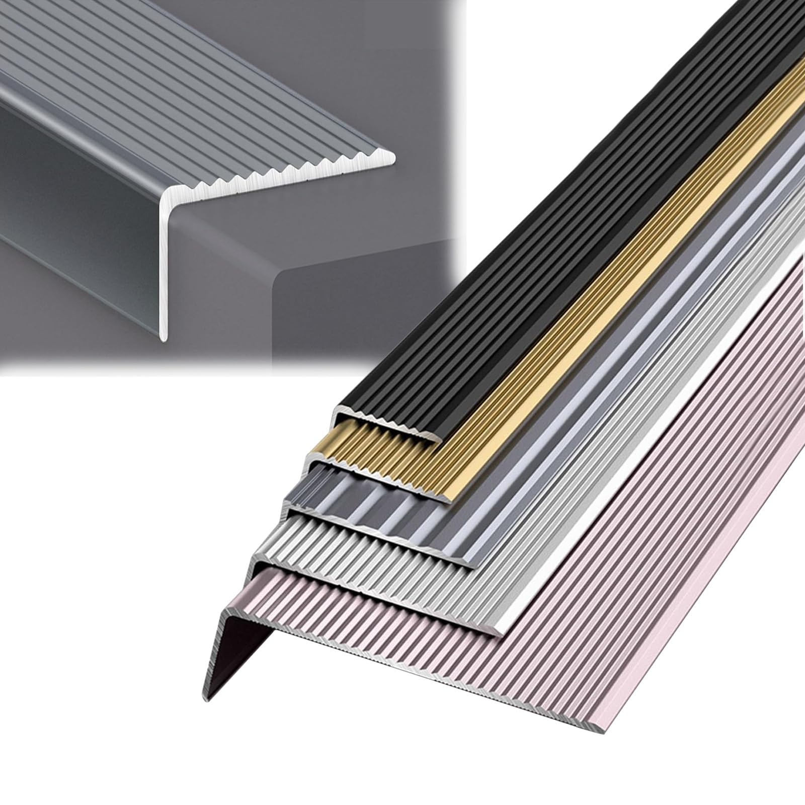 LIYI929GP Profilo Paragradino Angolare in Alluminio Forma A L per Scale, Facile da Pulire Profilo Angolare per Scale - Listello Angolare Profilo per Bordi Scale, Paraspigolo, per Laminato E Parquet