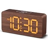 uscce Wooden Digital Alarm Clocks for Bedrooms: Dimmable Dual Alarm Clock with Large Numbers for Bedside Desk - Loud Alarm for Heavy Sleepers with Volume Control - Wood Decor & Gifts