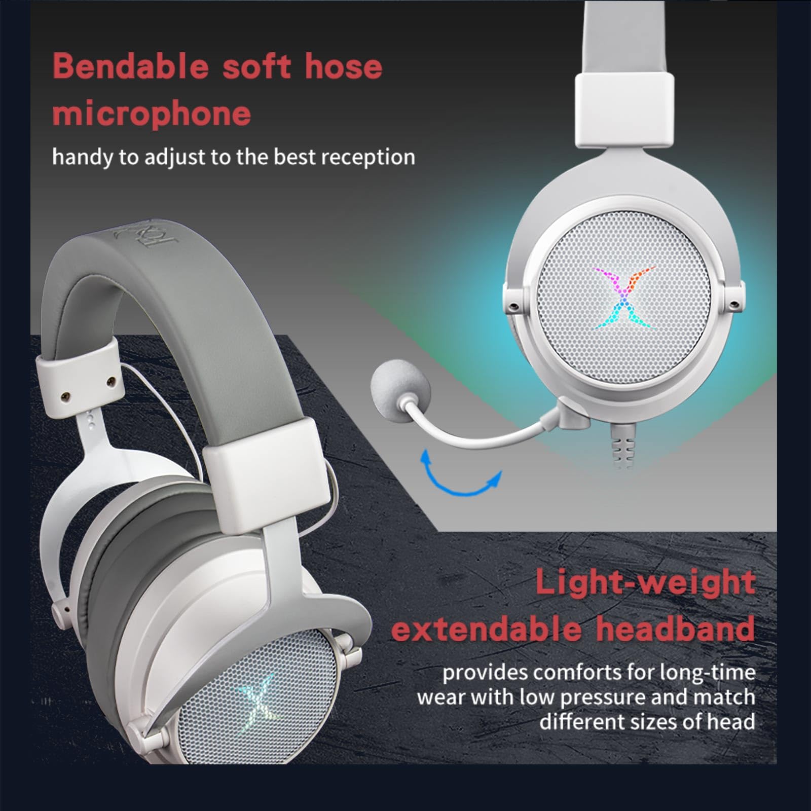 FOXXRAY HAU-37 - Auriculares USB para juegos para PC, auriculares de computadora con micrófono, sonido envolvente 7.1, controladores dinámicos de 50 mm, luz RGB, auriculares con cable para PS4, PS5