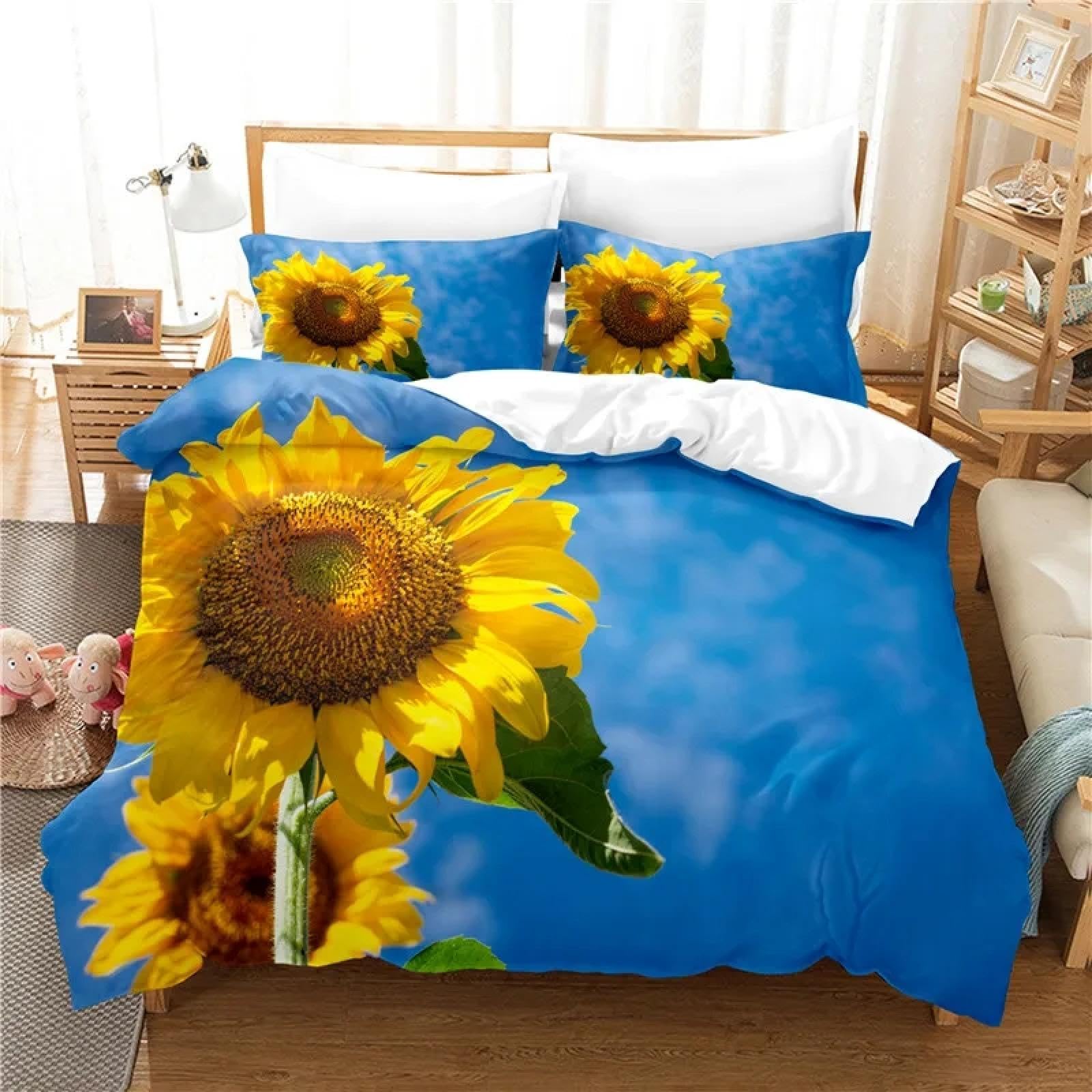 Parure de lit Tournesol à motif floral : housse de couette 220x260cm respirante et douce