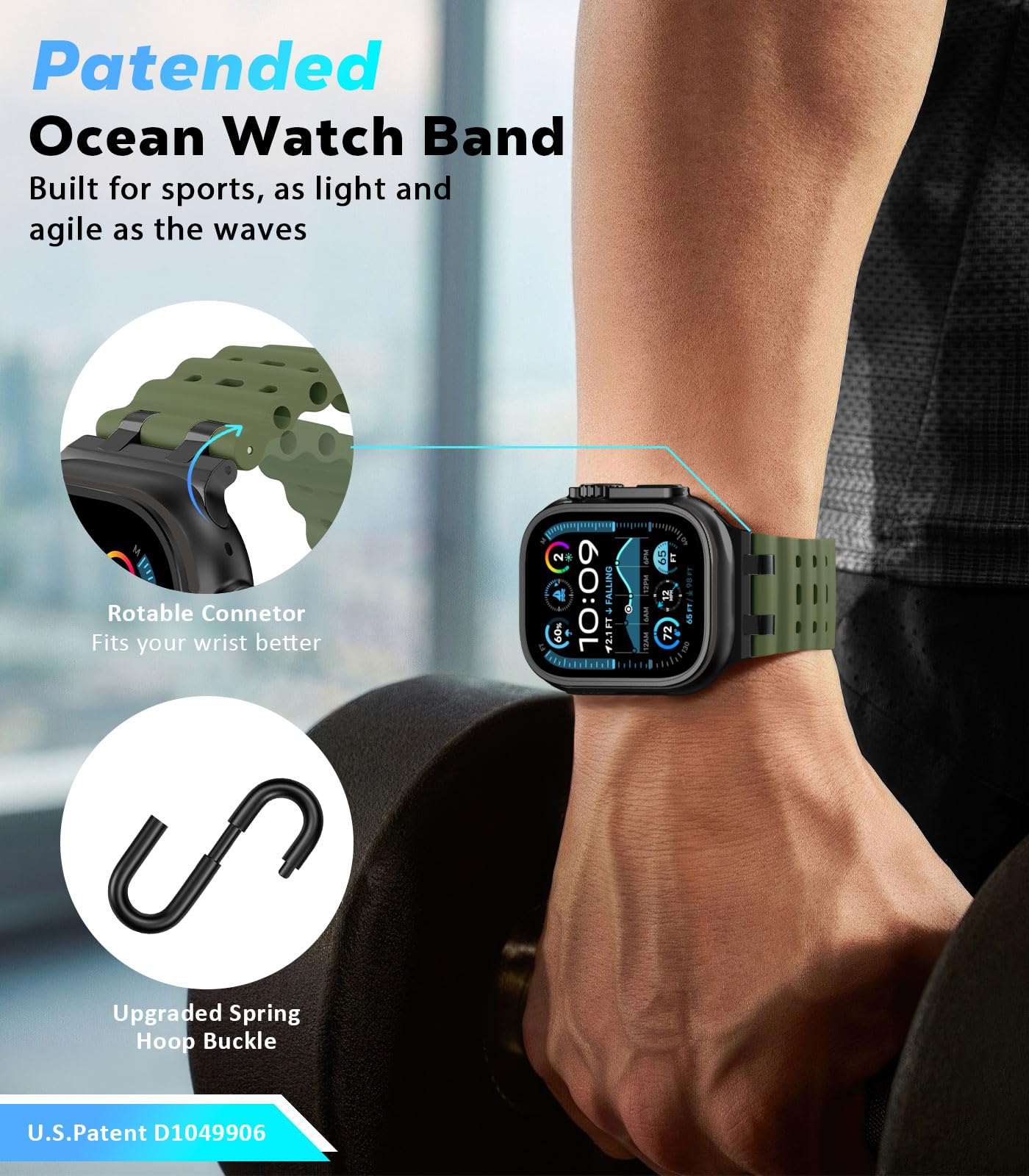 Astorgos Cinturino Ocean compatibile con Apple Watch Ultra 2/Ultra 49mm, S10 46mm, 9/8/7 45mm, SE/6/5/4 44mm, 3/2/1 42mm, Cinturini Sportivo con Connettore in Metallo per Uomo e Donna