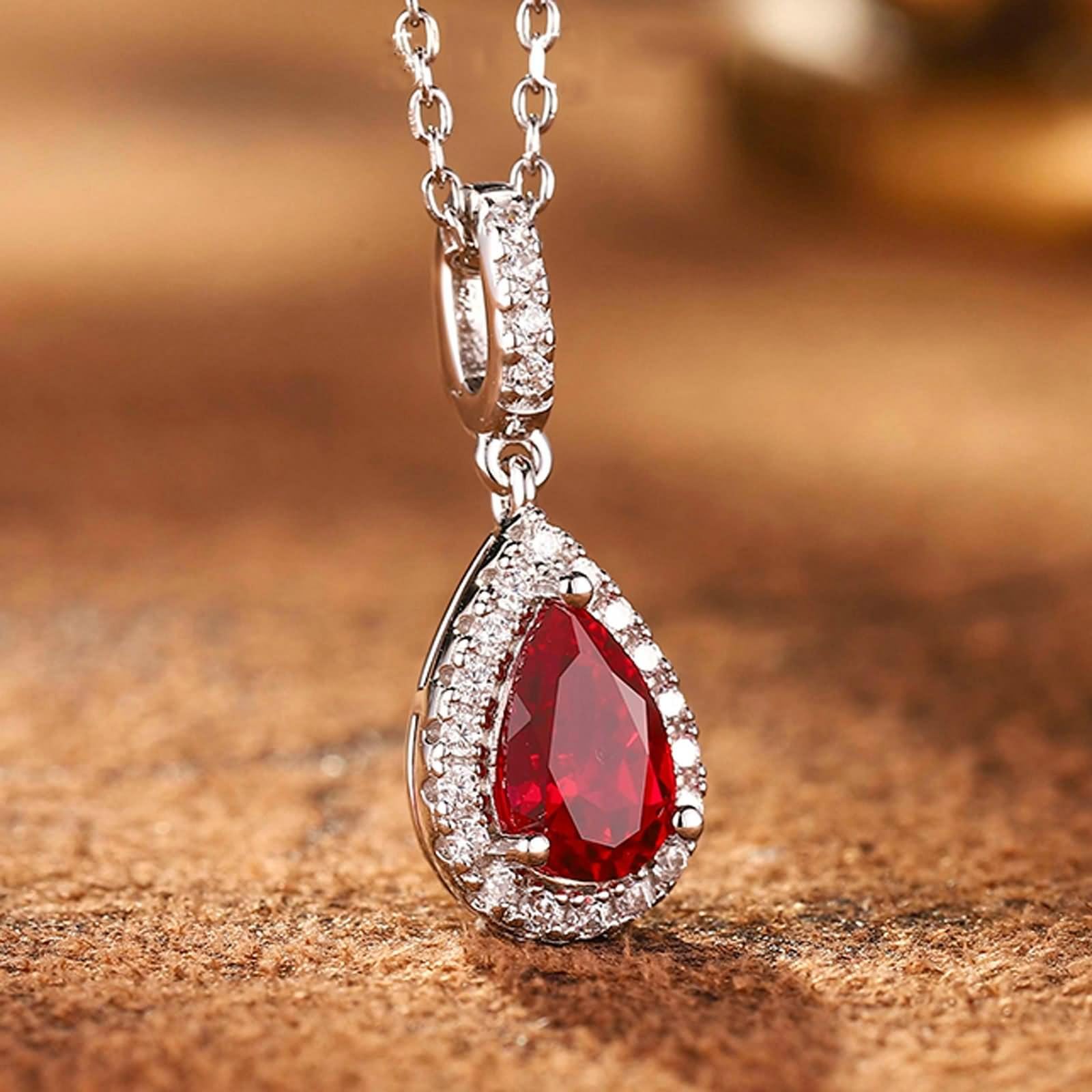 Naszyjnik damski w stylu vintage, wisiorek w kształcie kropli 1,2 ct rubin i moissanit 14K białe złoto 45 cm