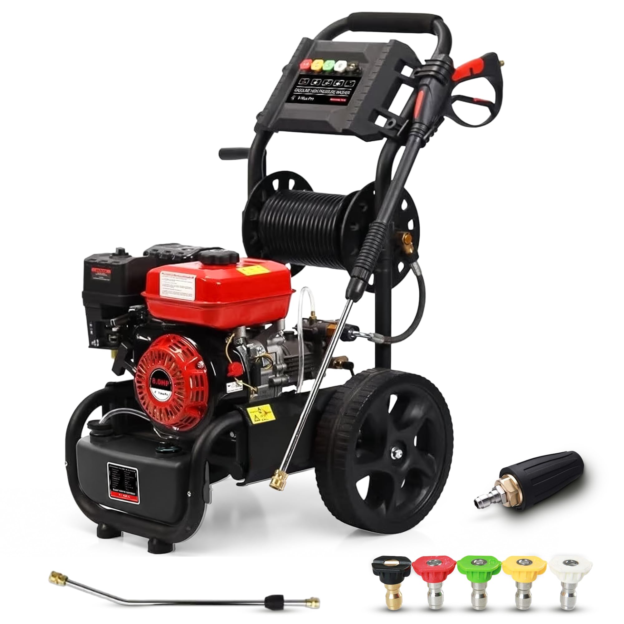 Dealourus Potente limpiador a presión de gasolina de alto rendimiento, 8,0 HP, fácil de arrancar, resistente con ruedas grandes, ideal para trabajos pesados