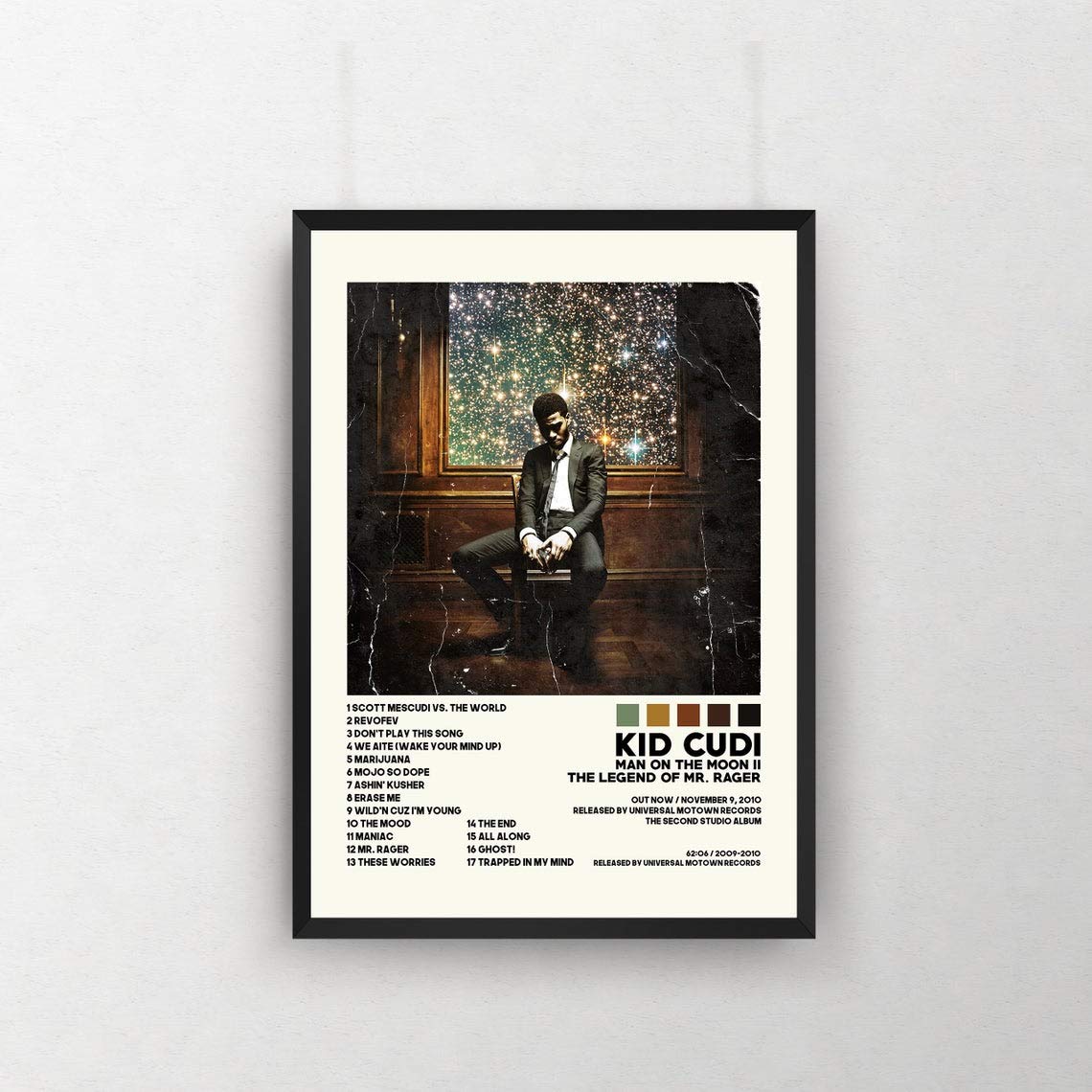 Cudi Poster, Man On The Moon 2 The Legend of Mr. Rager Poster, Tracklist Album Cover Rapper Singer Band Music Poster Print Wall Art, Home Decor 11x17 16x24 24x36 Inch (No Frame)
