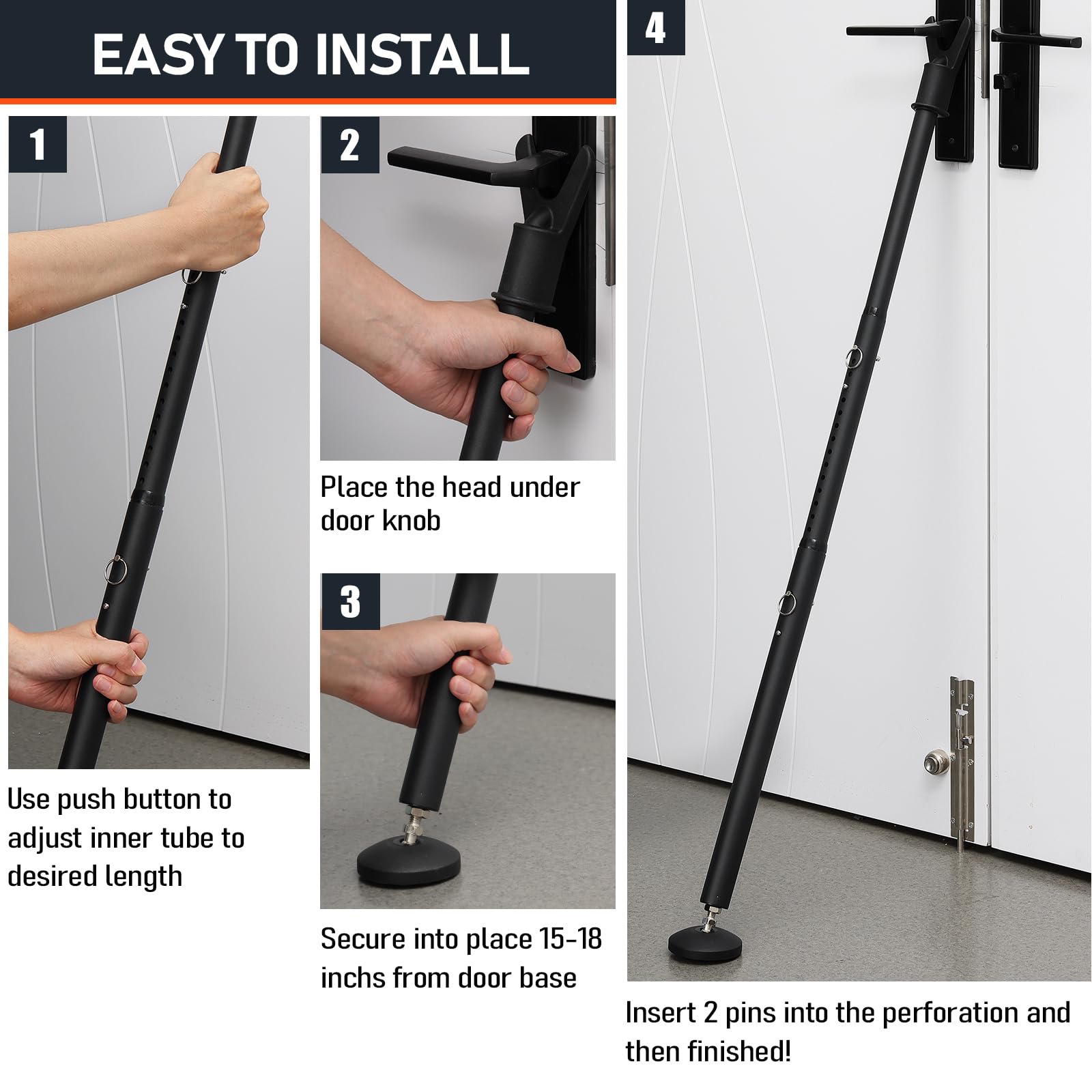 Door Security Bar 19"-47" Adjustable, 2-Pack Door Stoppers For Front