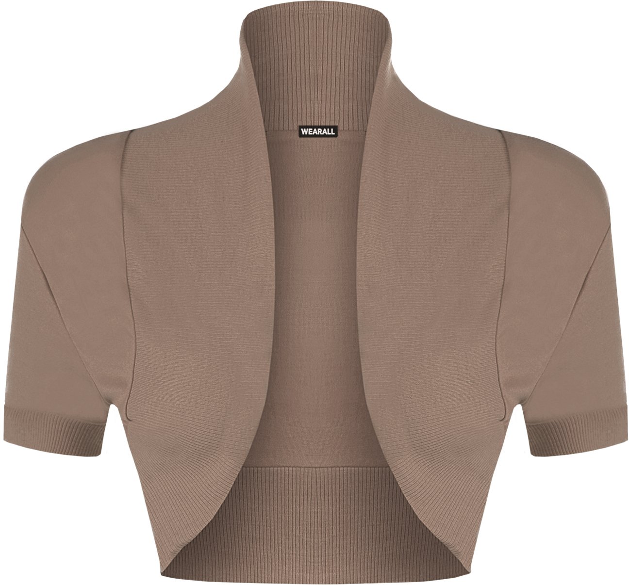WearAll New Ladies Shrug Short Sleeve Bolero Top Womens Mocha 8/10
