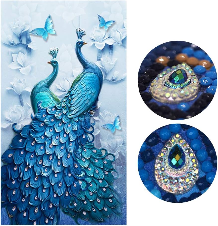 Diamond Painting Full Drill Beautiful Peacock DIY Arts Craft for Home Wall Decor (60 x 100 cm)