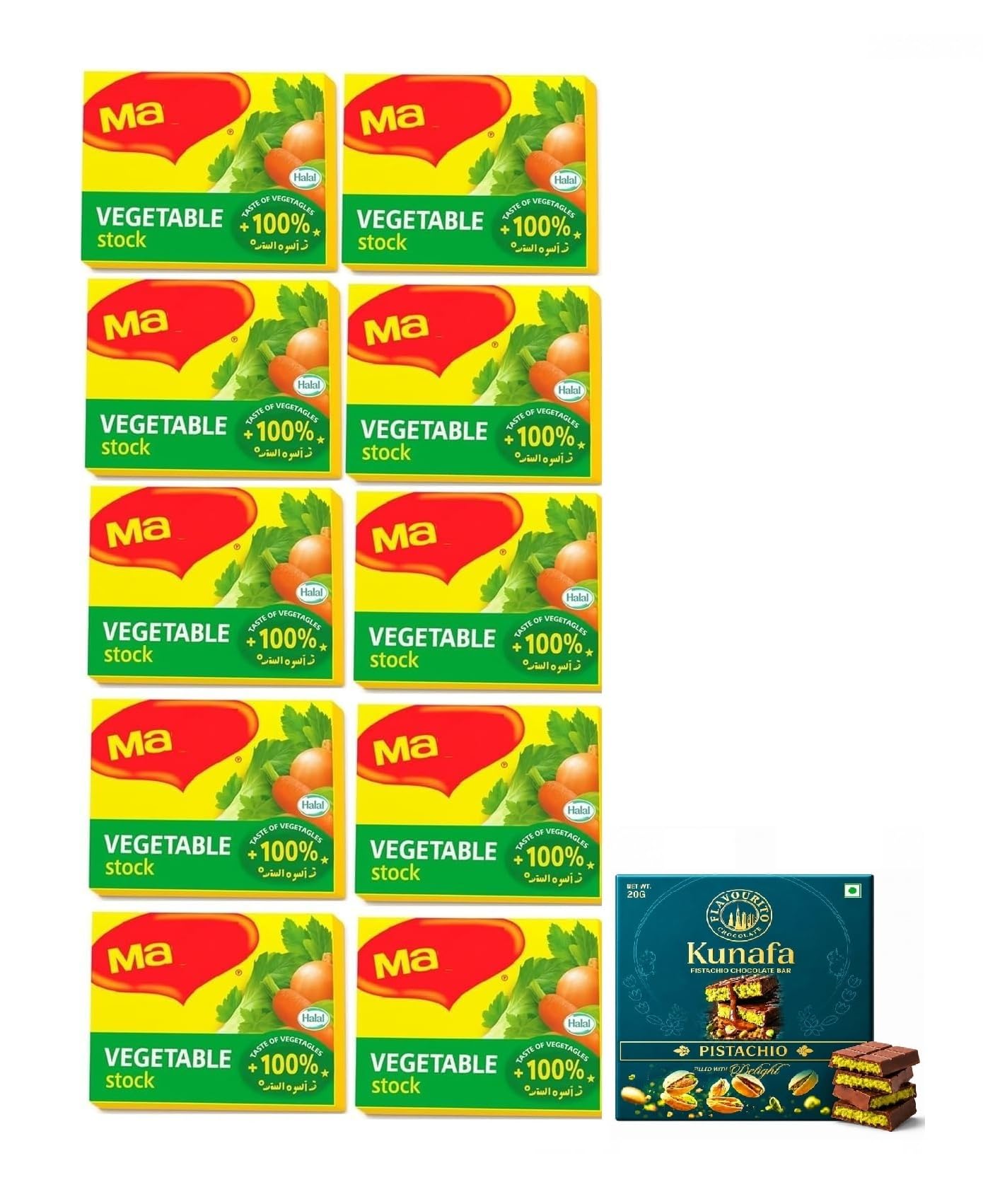 Maggis Vegetable Stock Cubes 100% Preservative Free | Rich Vegetable Flavour Seasoning | Pack of 10 18g Each (Imported) with Free Flavourito Kunafa Pistachio Chocolate Bar, 20g By Decadent Foods-image-16