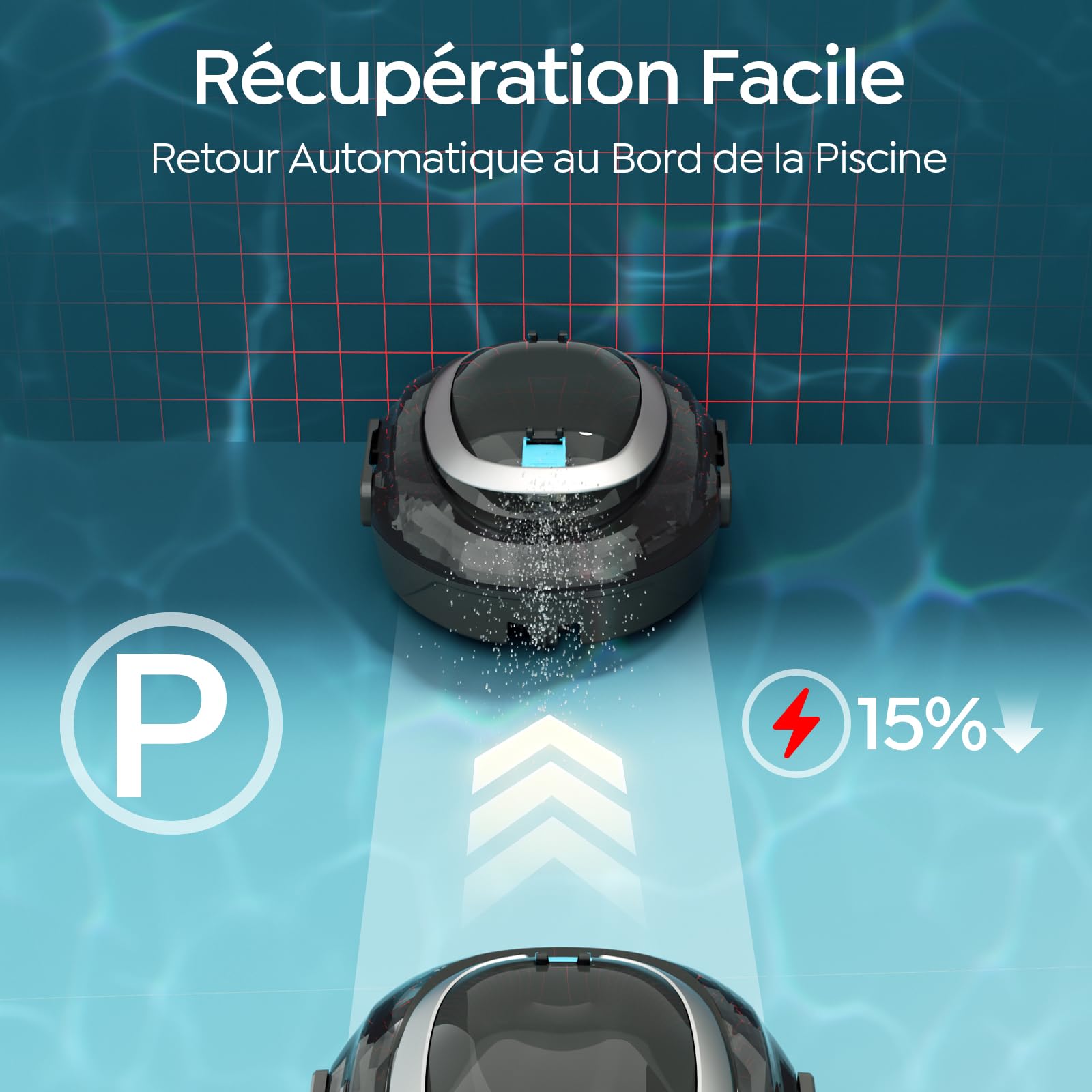 S2 Robot Piscine, Aspirateur sans Fil Rechargeable, Filtration Double, Double Moteur, 90min Fonctionnement, 2,5H Charge Rapide, Stationnement Auto, pour Piscines à Fond Plat jusqu'à 80m²,Gris