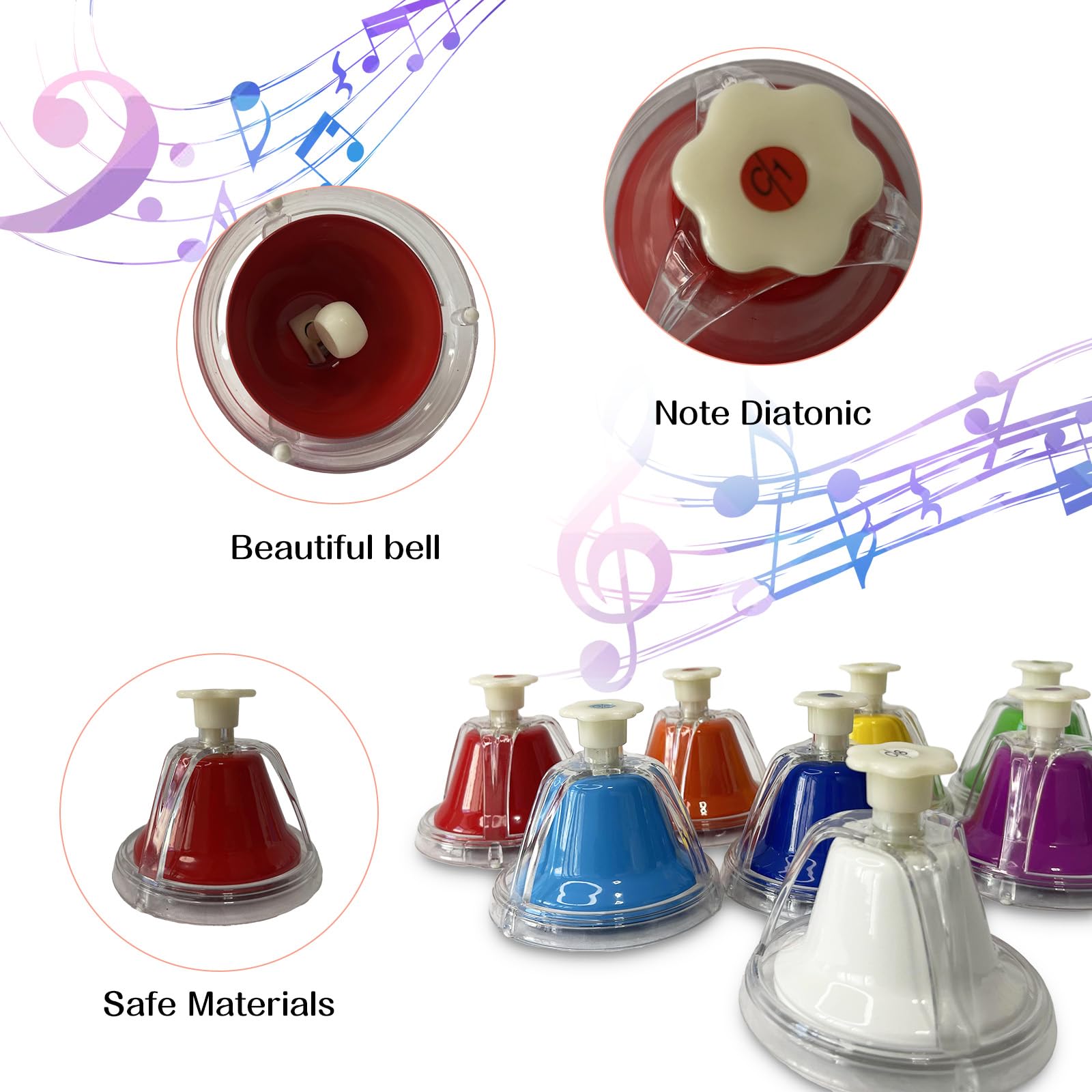 8 campanelle a mano in metallo arcobaleno – bordi lisci per musica da scrivania campane strumento a percussione