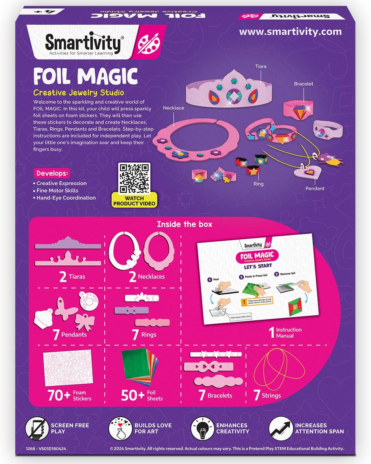Smartivity Foil Magic - Jewelry Making Kit for Kids, Craft Kit for Girls Age 4 to 10 Years, DIY Creative Activity, Christmas & Birthday Gifts for Girls Ages 4, 5, 6, 7, 8, 9, 10 Years Old