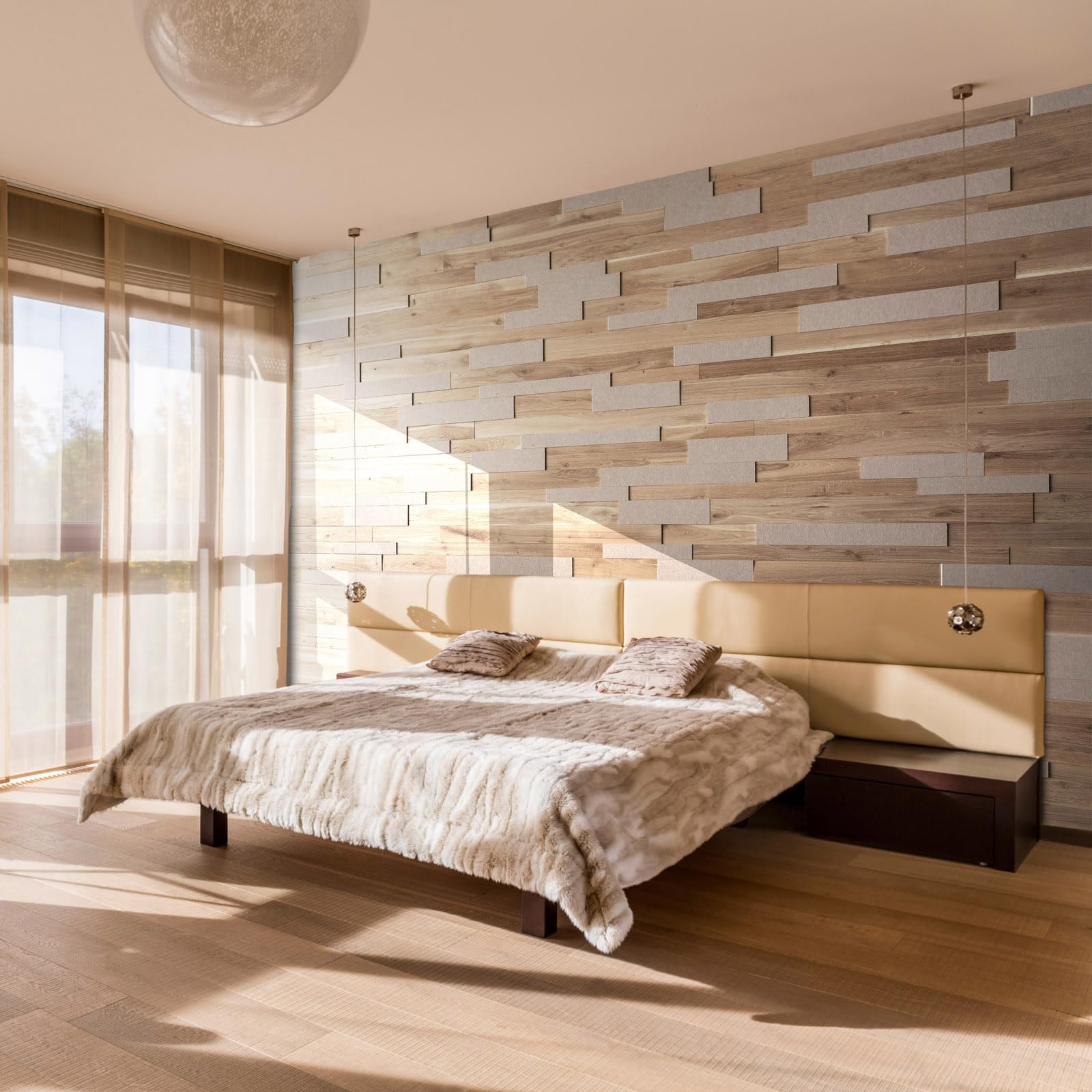 Wooden Wall Design Brown Ozo Acoustic Oyster Acoustic Wall Panels, Oak And Felt, 3D Wall Panels, Textured Oak, Wood Cladding, Model Ozo Acoustic Oyster (1 M2)