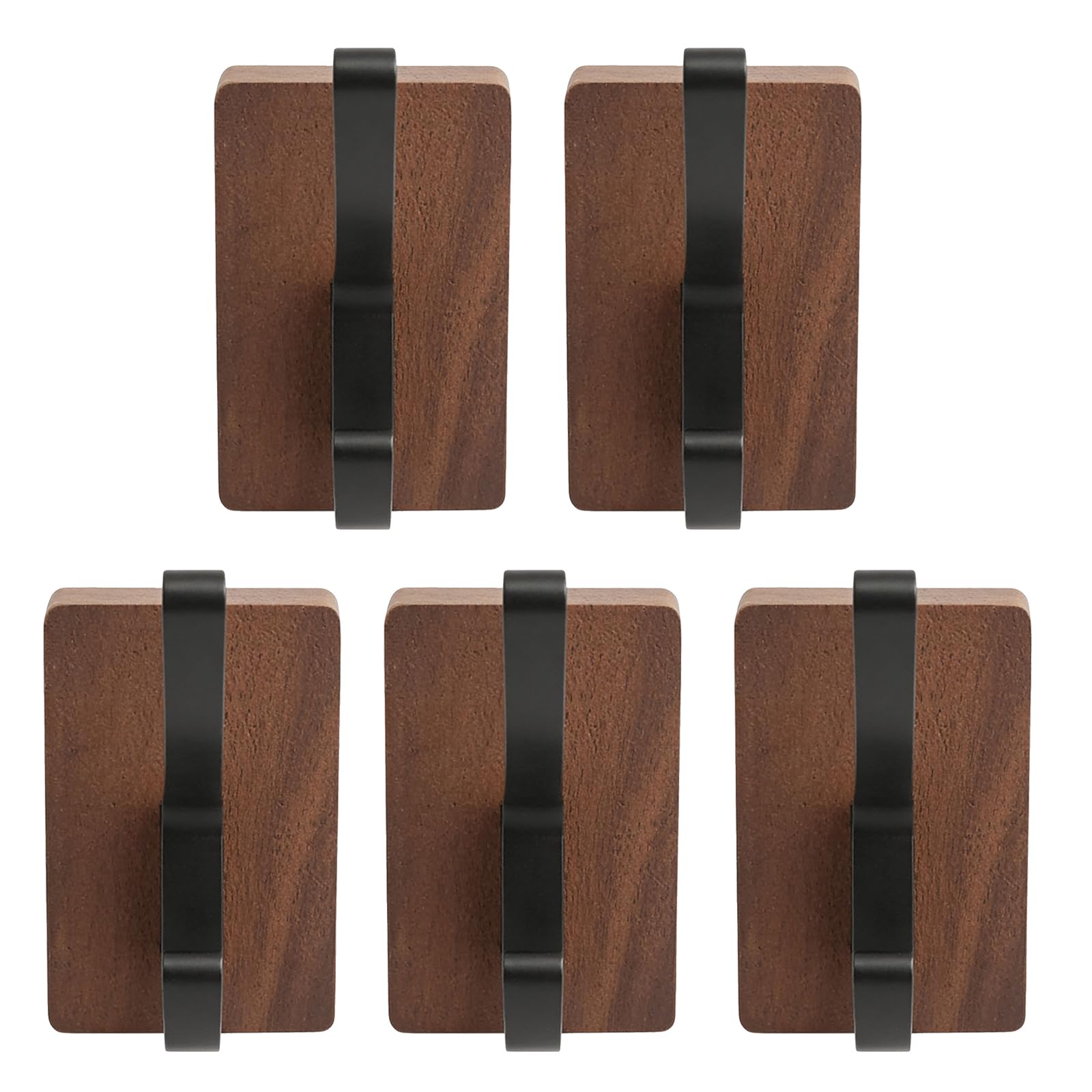 Hsioluted Black Space Saving Adhesive Hook For Bathroom Door Back Natural Walnuts Wood Drillless Installation For Hanging Items Bathroom Hook