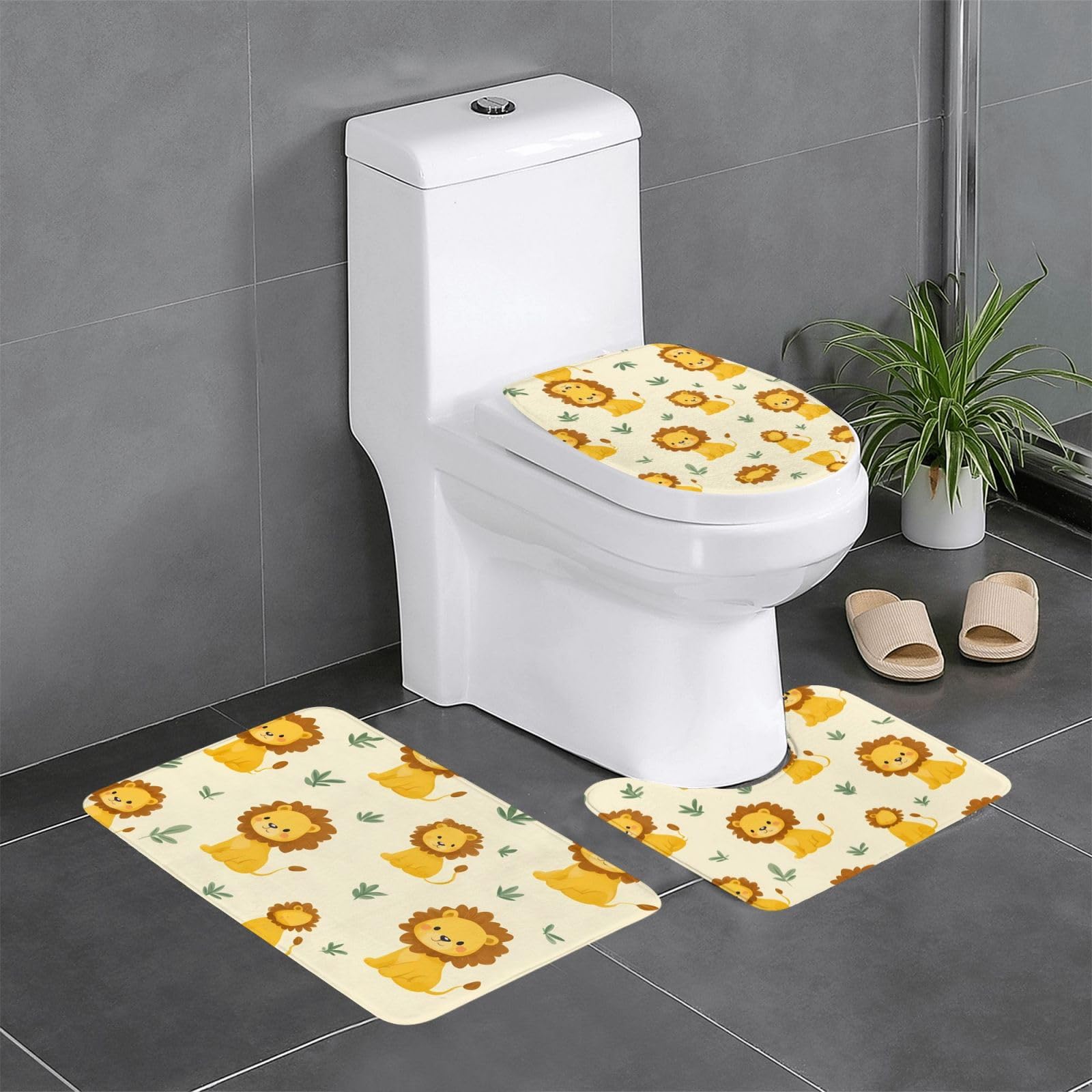 Tapis de bain antidérapants et épais lot de 3 tapis absorbants motif lion HJFCZH