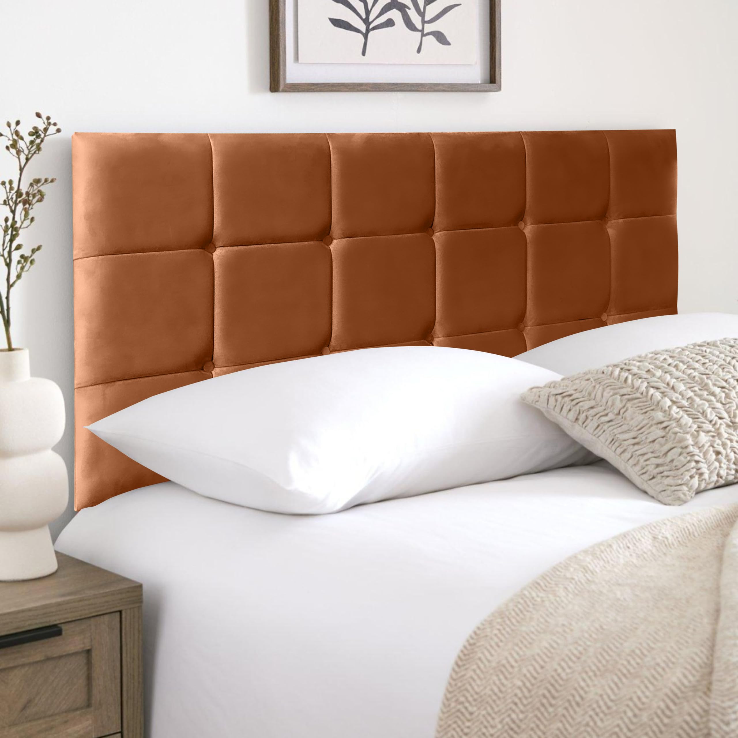 HB-1 Headboards for Beds – Cube 24'' Divan Bed Headboard – Headboards for Divan Beds, Bedroom & Hotel Furniture, Elegant Soft Plush Fabric Head Board (Burnt Plush, 4FT Small Double)