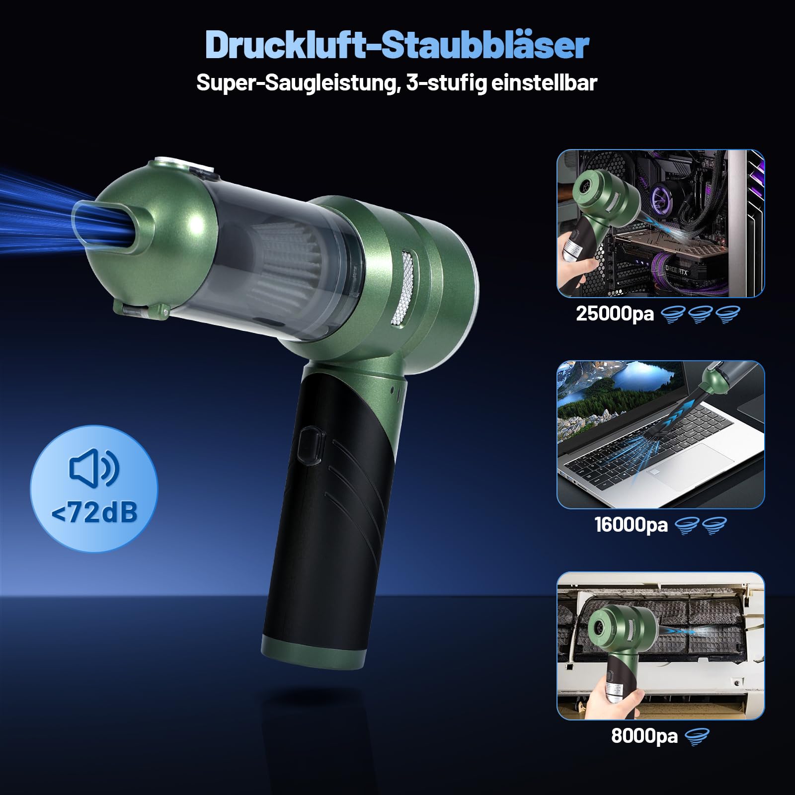 HANSILK Handstaubsauger Akku Kabellos 4 in 1 25000PA Mini Staubsauger Faltbarer Auto Staubsauger Stark mit 3 Gang 220000 Umin Bürstenlosem Motor für Auto Küche Sofa Büro Tierhaare Hausreinigung