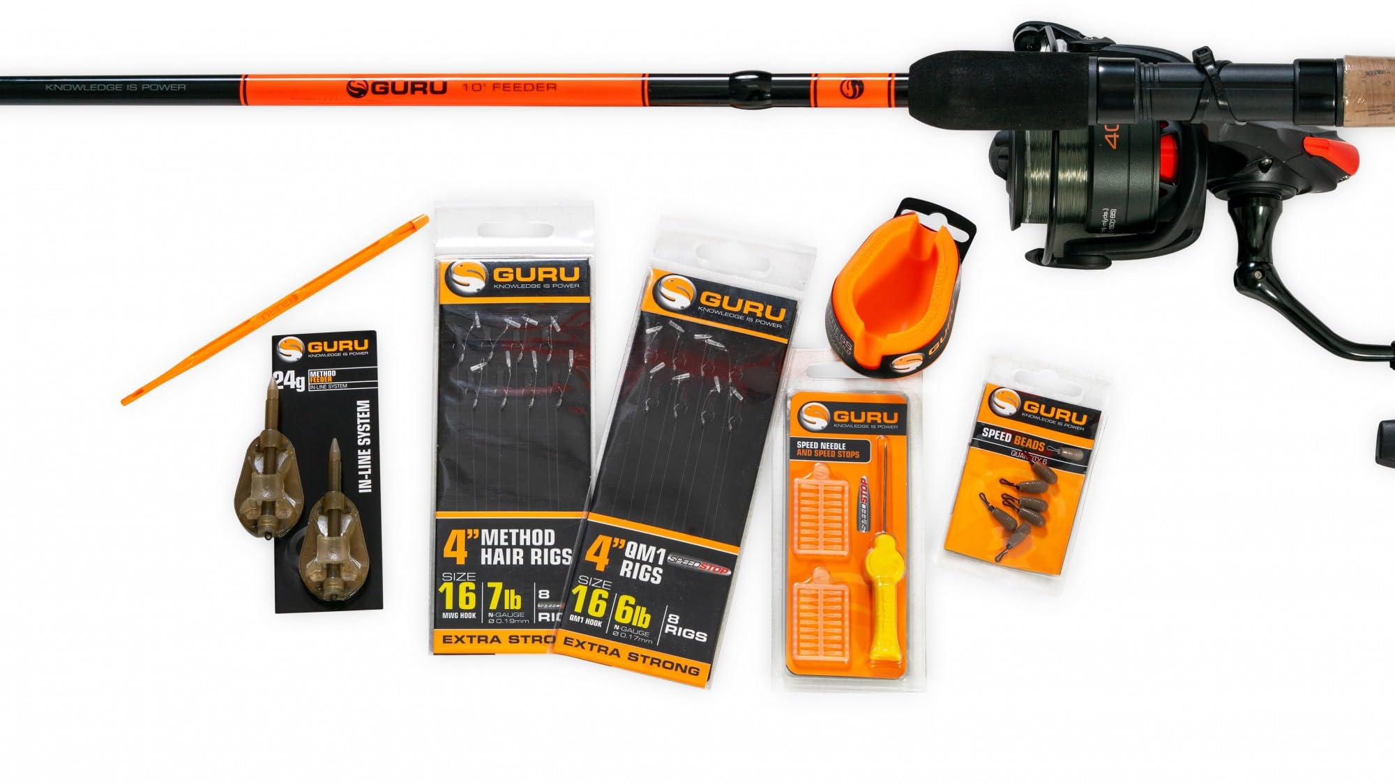 Guru 10ft Feeder Rod and Reel Combo, Starter Feeder Fishing Kit, Casting 1-40g, Incl. 1.5oz Quiver Tip, 4000 Reel Loaded with 6lb Drag Line, 2 Ready Rigs, 2 Method Feeders, Method Mould, Code GRD272
