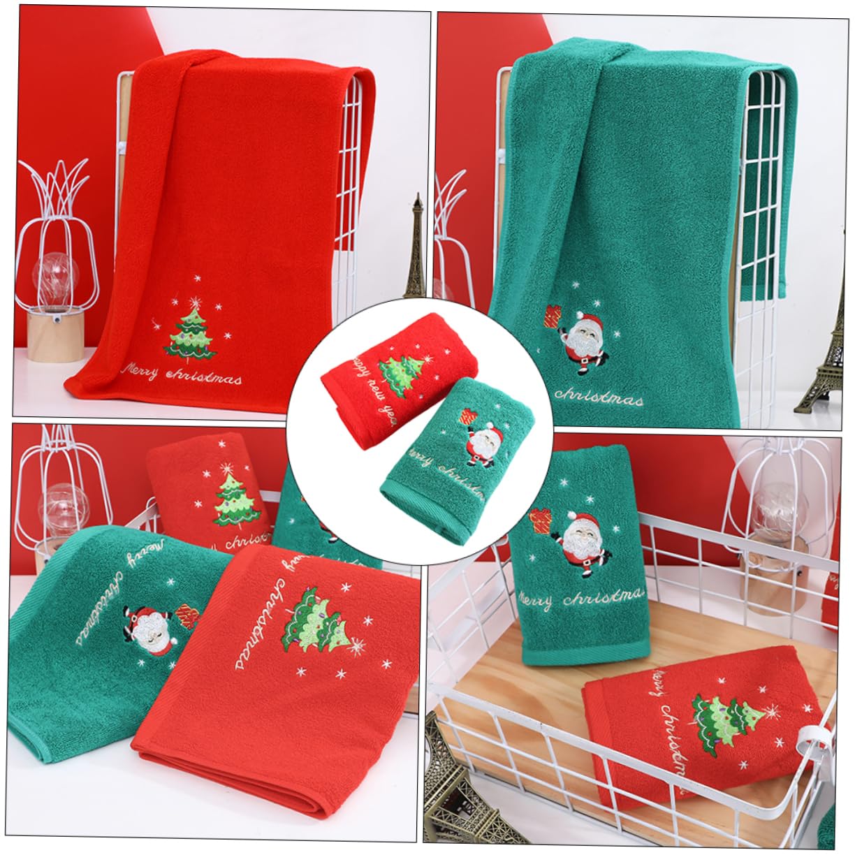 Cabilock 2 Juegos Toalla De Algodón Bordada Paños Toallas De Baño Toallero Rojo Toallas Navideñas Toallas De Mano Toallas De Algodon Toalla De Baño Navideña Algodón 2 Piezas * 2