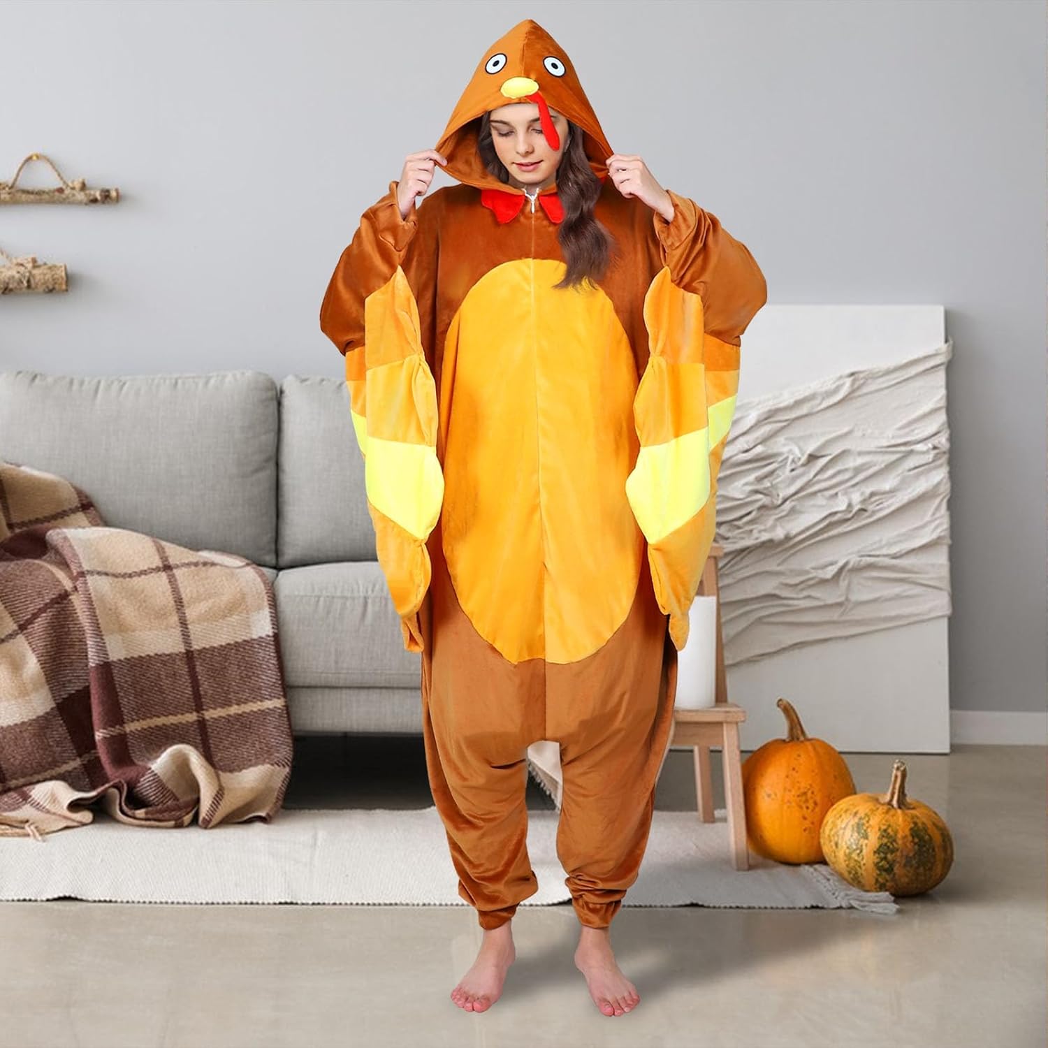 Turkey Onesie Thanksgiving Turkey Costume for Men and Women, Unisex Onesie Pajamas for Thanksgiving Party - Image 3