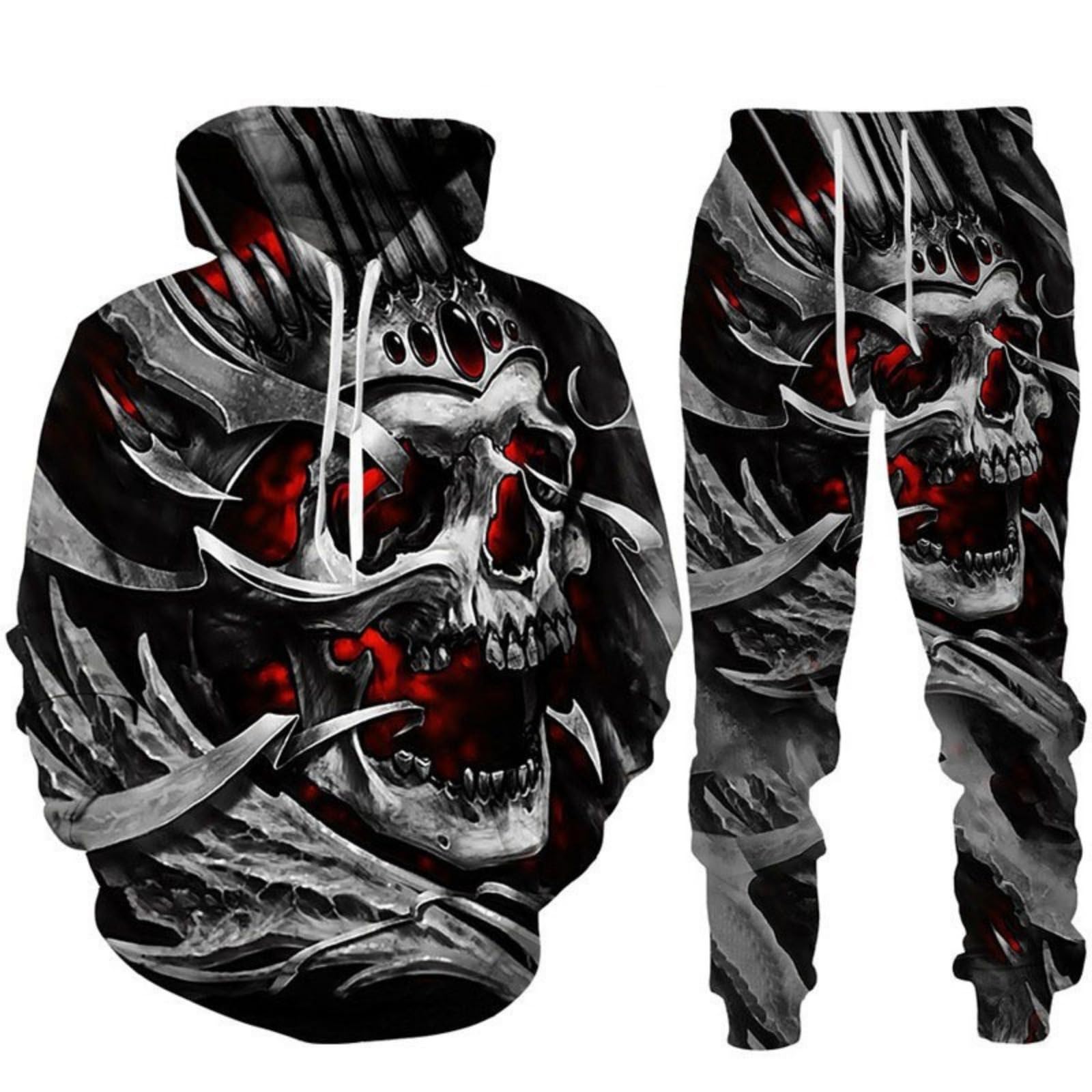 Männer und Frauen Hoodies und Hosen 3D Halloween Totenkopf Druck Punk Sport Casual Halloween Kapuzen Sweatshirt Jogging Anzug Set