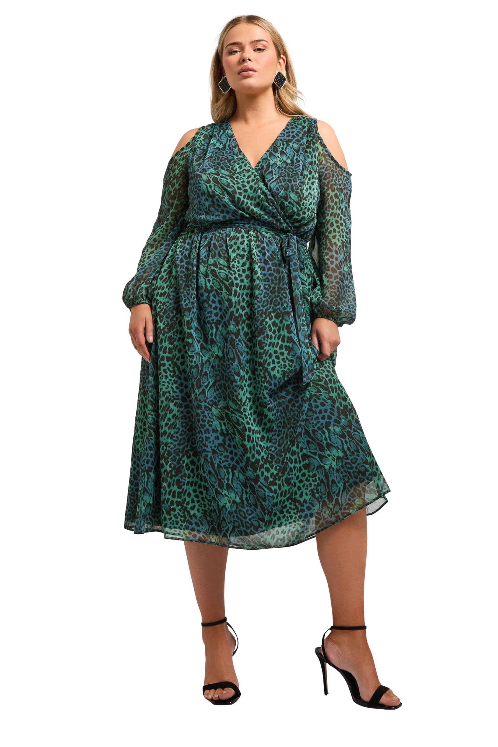 Yours Women's Green Cold Shoulder Dress In Size 18