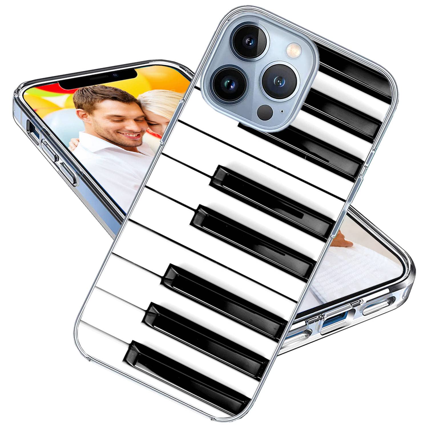 for iPhone 13 Pro Max Case for Girl Women Men,Shockproof Thin Slim Soft TPU Clear Protective Phone Case Cover for iPhone 13 ProMax 6.7,Music Lover Fan Musical Instrument Black White Piano Key