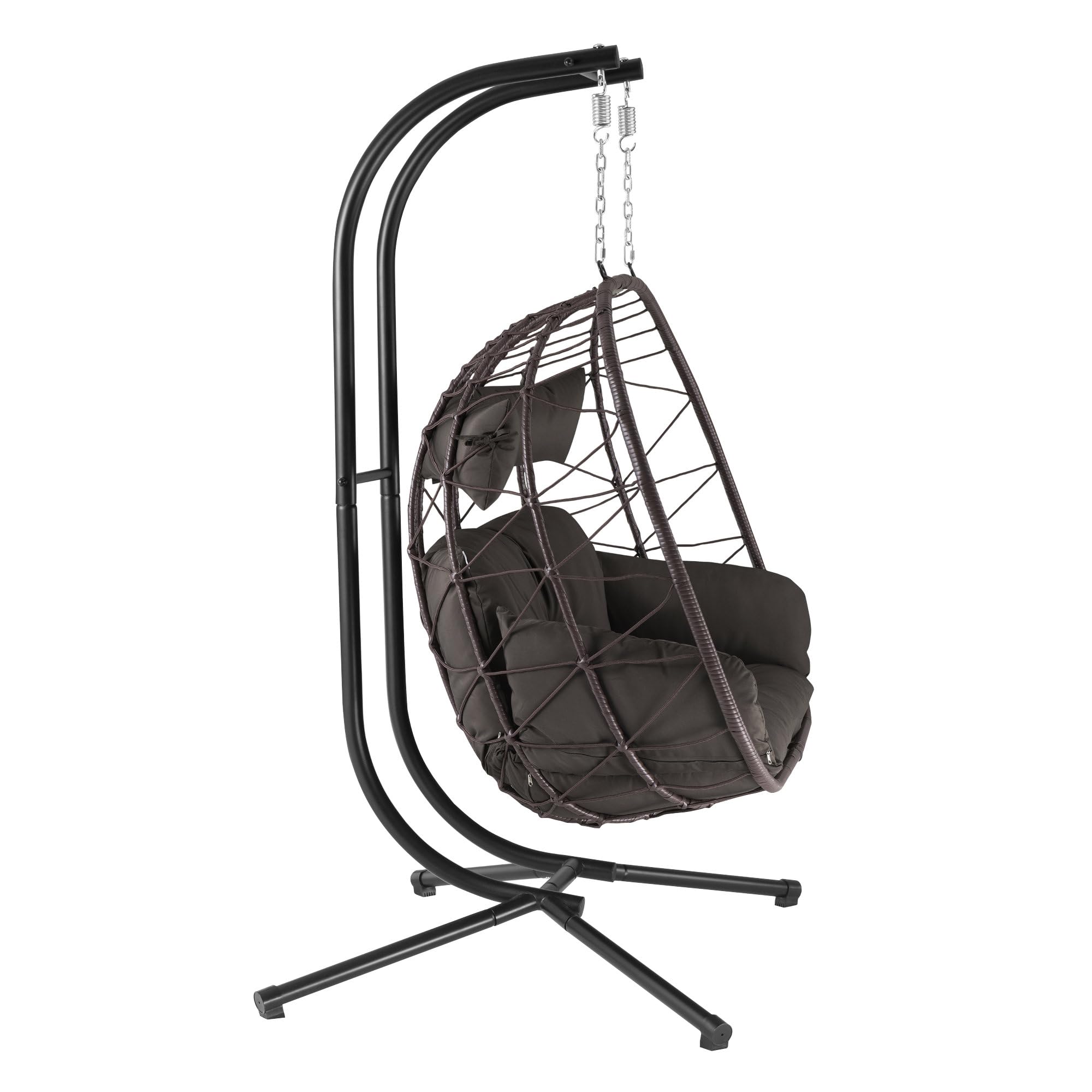 Fauteil hamac pour 2 Personnes avec châssis | Marron | Balançoire Suspendue XXL pour l’intérieur,l’Exterieur, terrasse | Fauteuil 2 Places en Osier, Fauteuil Suspendu en Oeuf