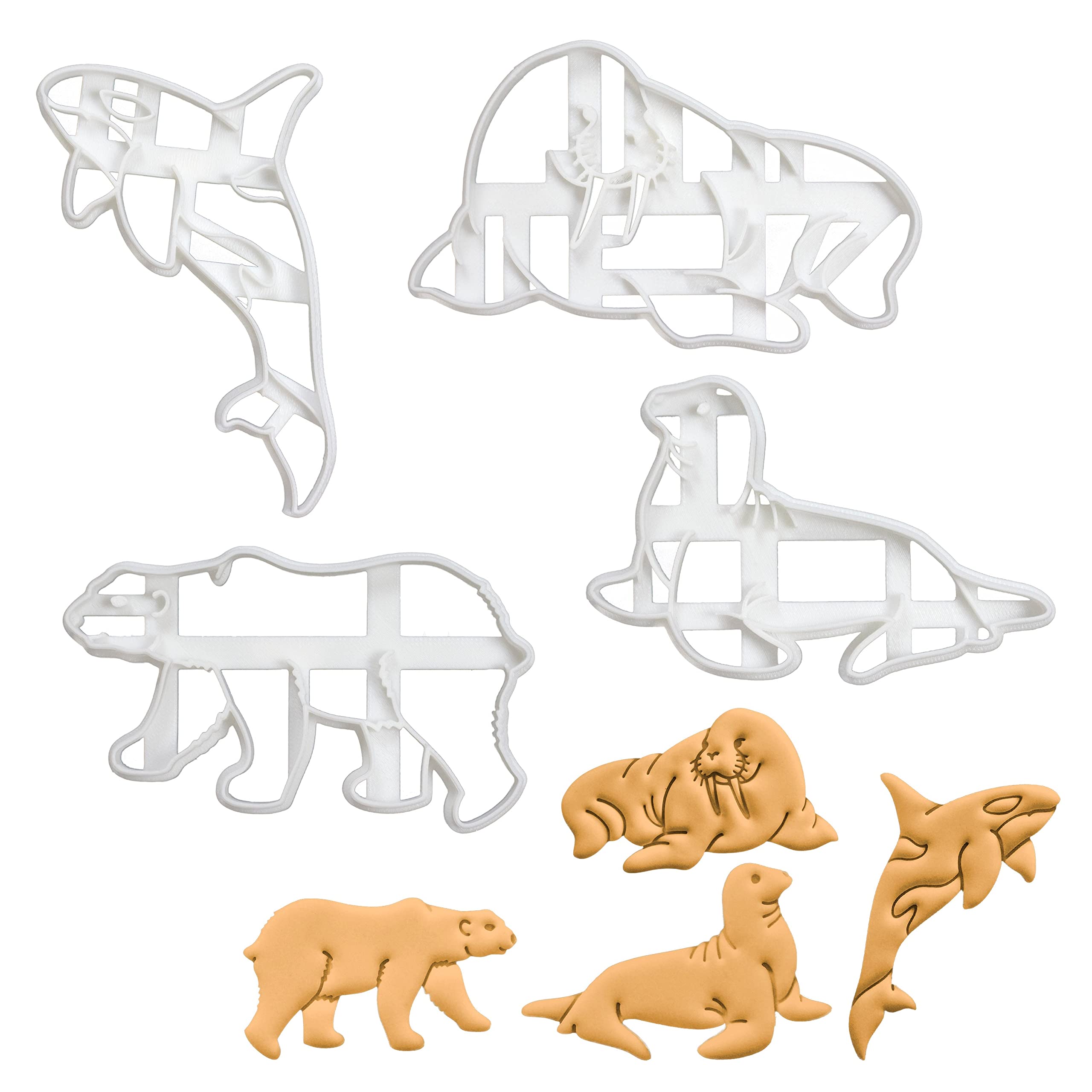 lot de 4 emporte-pièces animaux de l'Arctique (motifs: morse, orque, lion de mer et ours polaire), 4 pièces