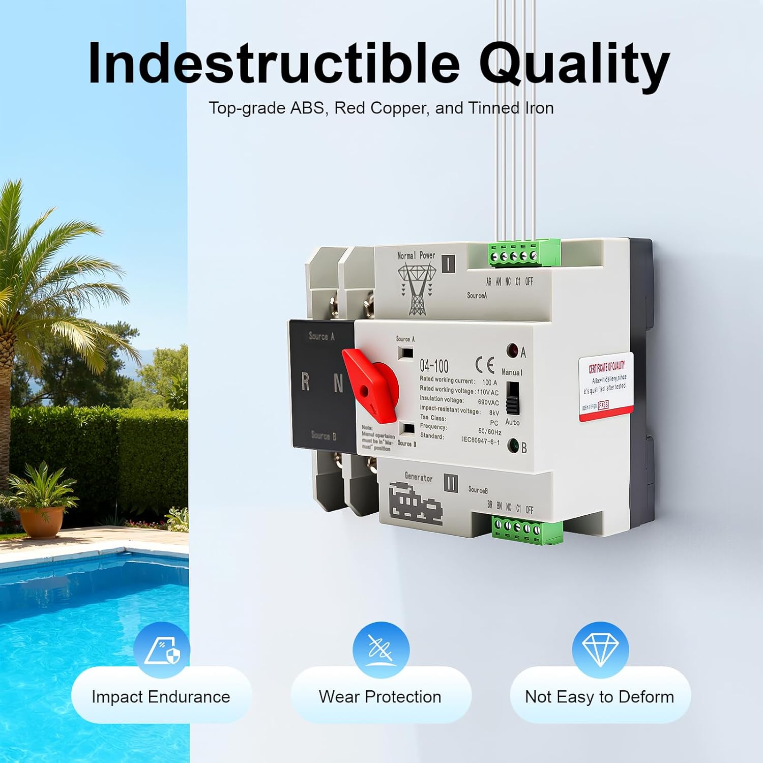 Dual Power Automatic Transfer Switch 2P 100A ATS Dual Power Generator Changeover Switch 110V Mini Electrical Selector Switches