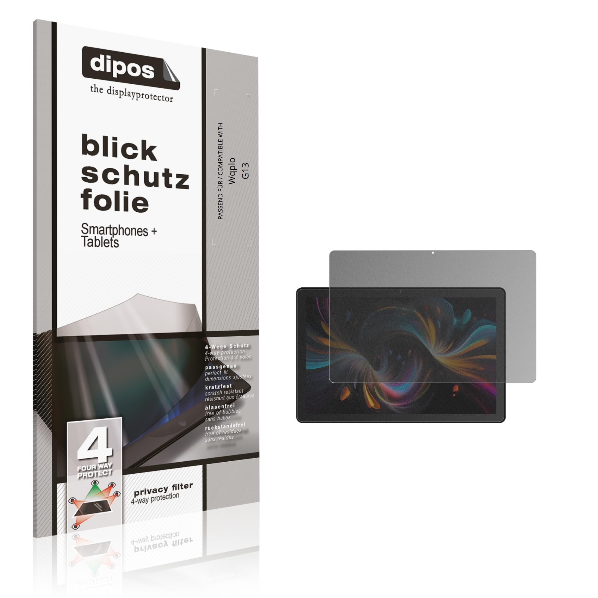 dipos Protector de Pantalla Antiespía para Wqplo G13 | Película protectora mate, filtro de privacidad 4 vías, ajuste perfecto, antiarañazos, sin burbujas, autoadhesivo