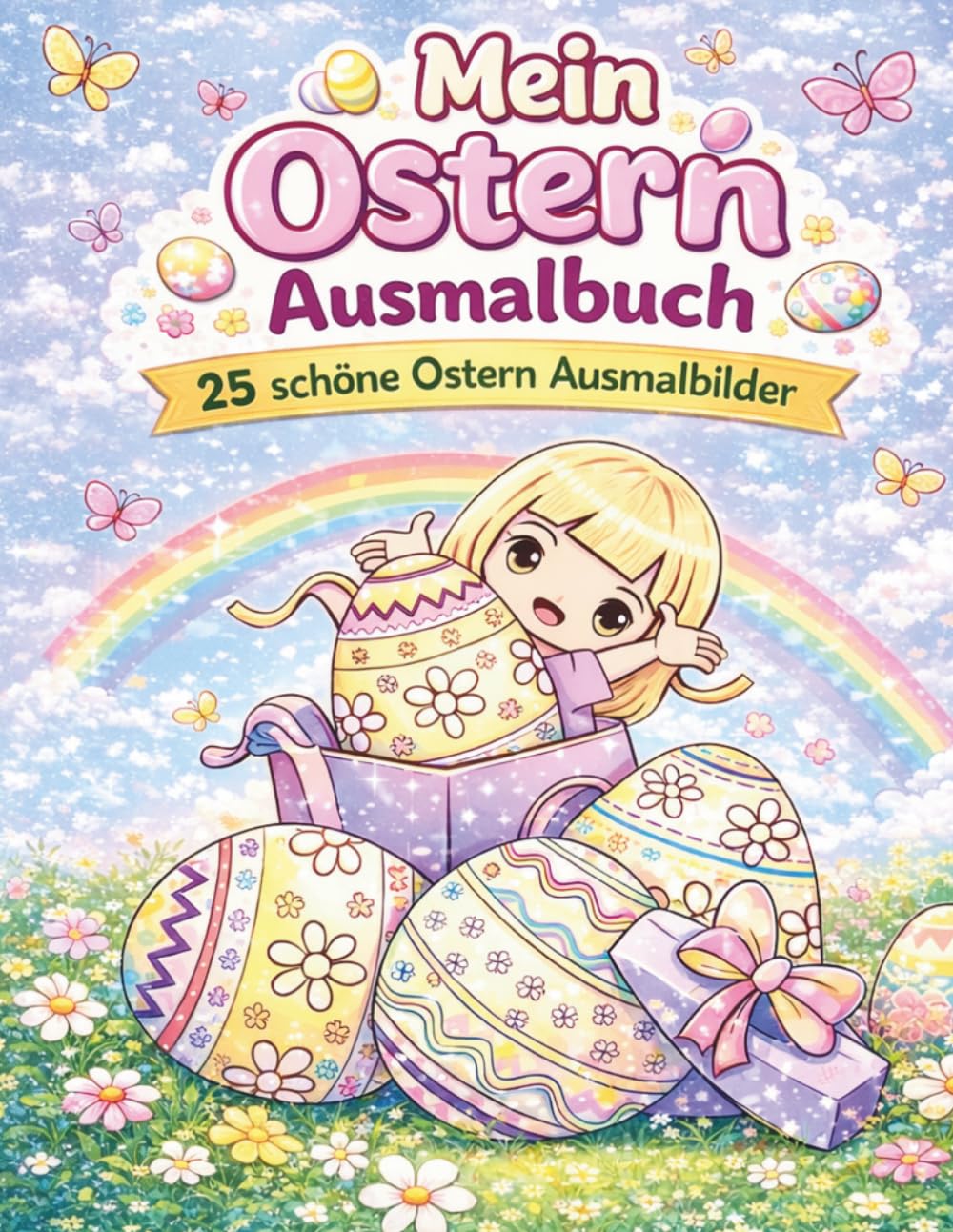 Oster-Ausmalbuch für Kinder: 25 süße Ostern Ausmalbilder mit Mädchen und Ostereiern – Kreativer Malspaß für Kinder ab 4 Jahren (Malbücher für Kinder)