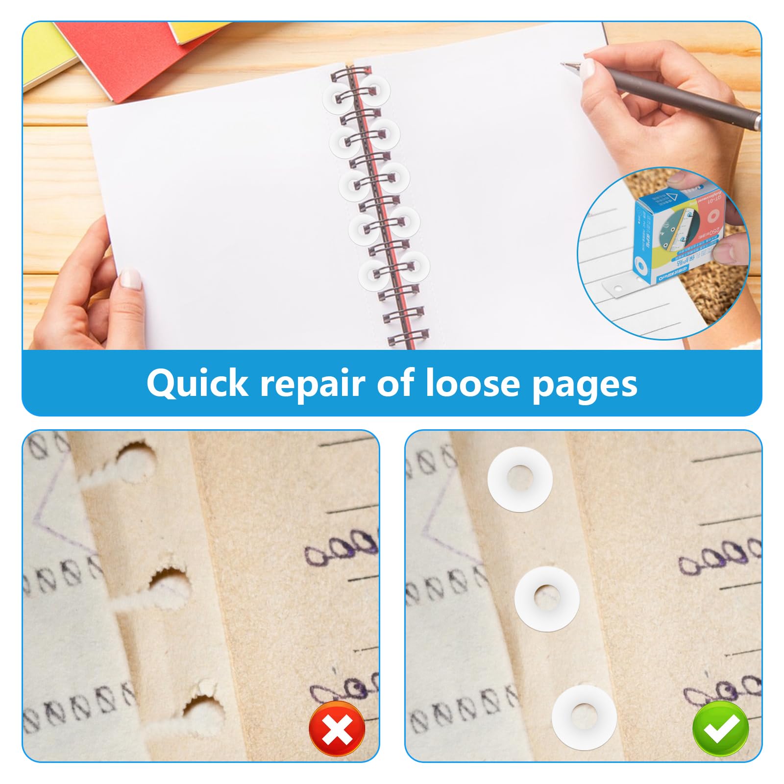 Rinforzi Fori Fogli - 250 Etichette Autoadesive Trasparenti - Per Quaderni E Documenti - Foto 7