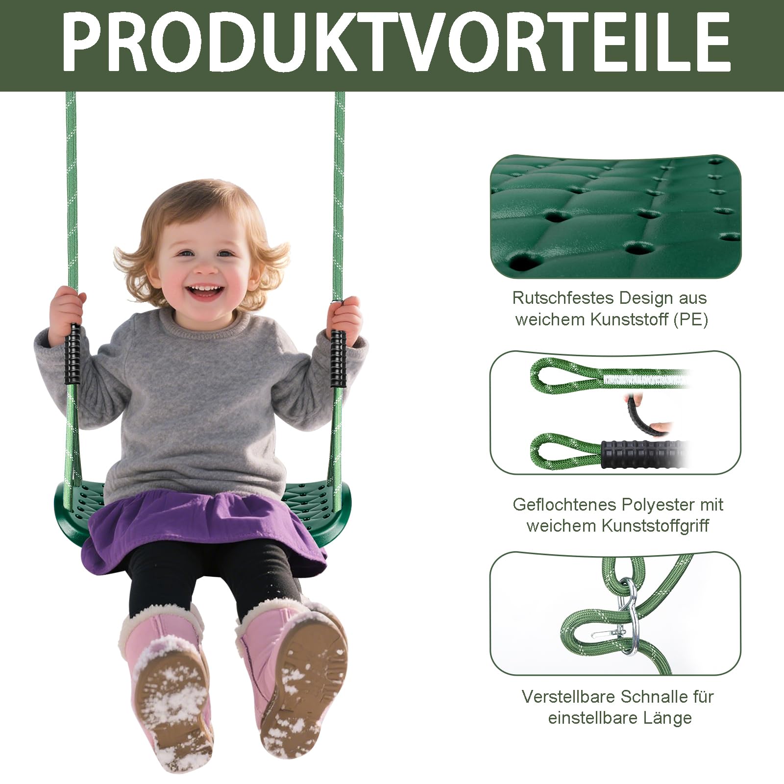 Schaukel Outdoor, Rutschfester Baum Schaukelsitz für Erwachsene,Grün