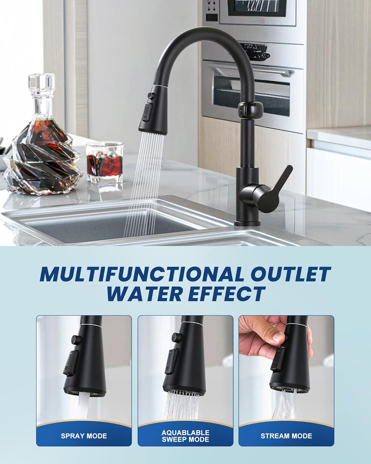 Touchless Kitchen Faucet Motion Sensor - Activated Smart Hands Free Kitchen Faucets with Pull Down Sprayer Single Handle Kitchen Sink Faucet,Matte Black