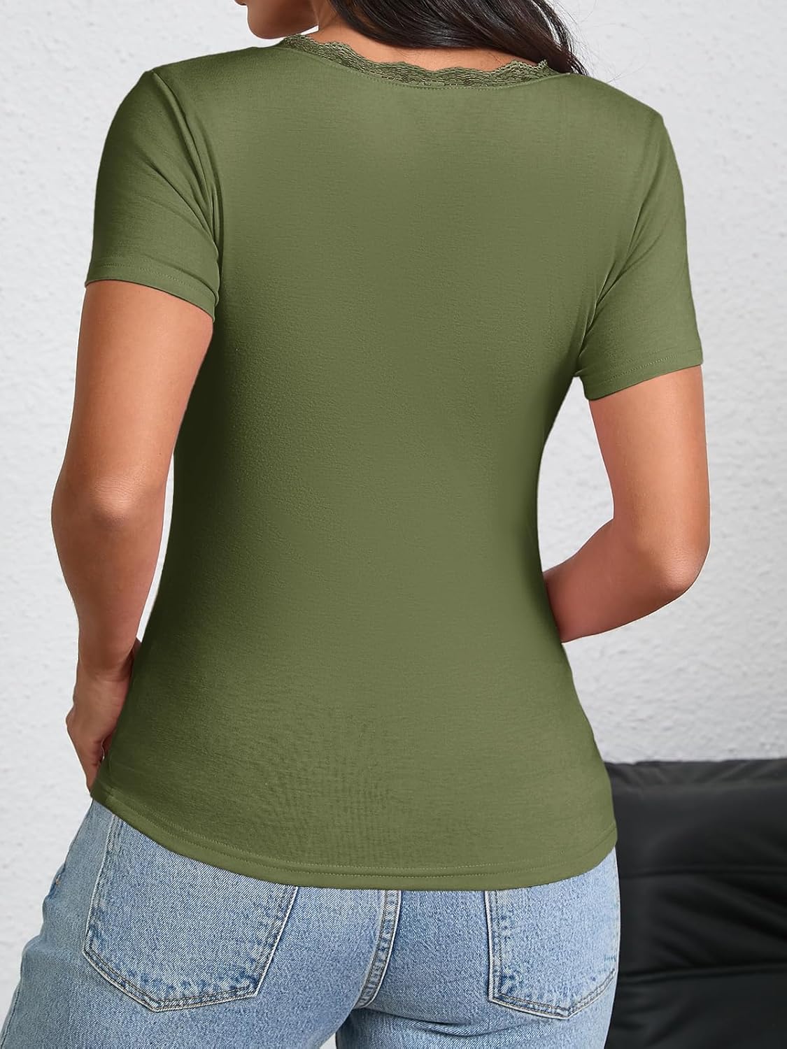 Imily Bela Womens Sexy V Neck T Shirts Summer Lace Short Sleeve Slim Fit Y2k Going Out Crop Tops - Image 4