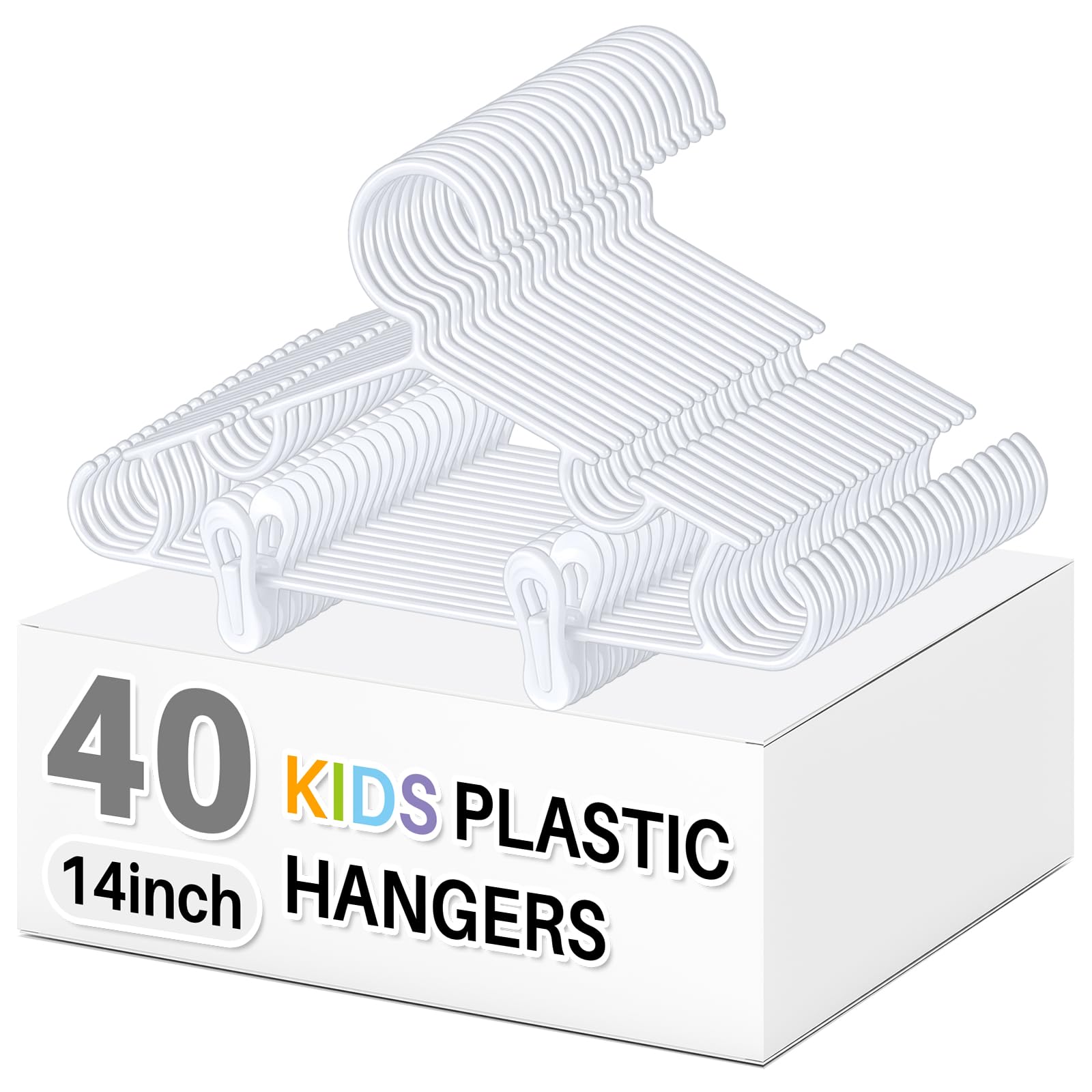 Photo 1 of Hsei 40 Pcs 14 in Baby Youth Kids Clothes Hangers with 80 Clips for Pants Non-Slip Toddler Plastic Hangers for Child Aged 7-12 Years, Space Saving Design with Shoulder Notches for Trousers Tops Jeans