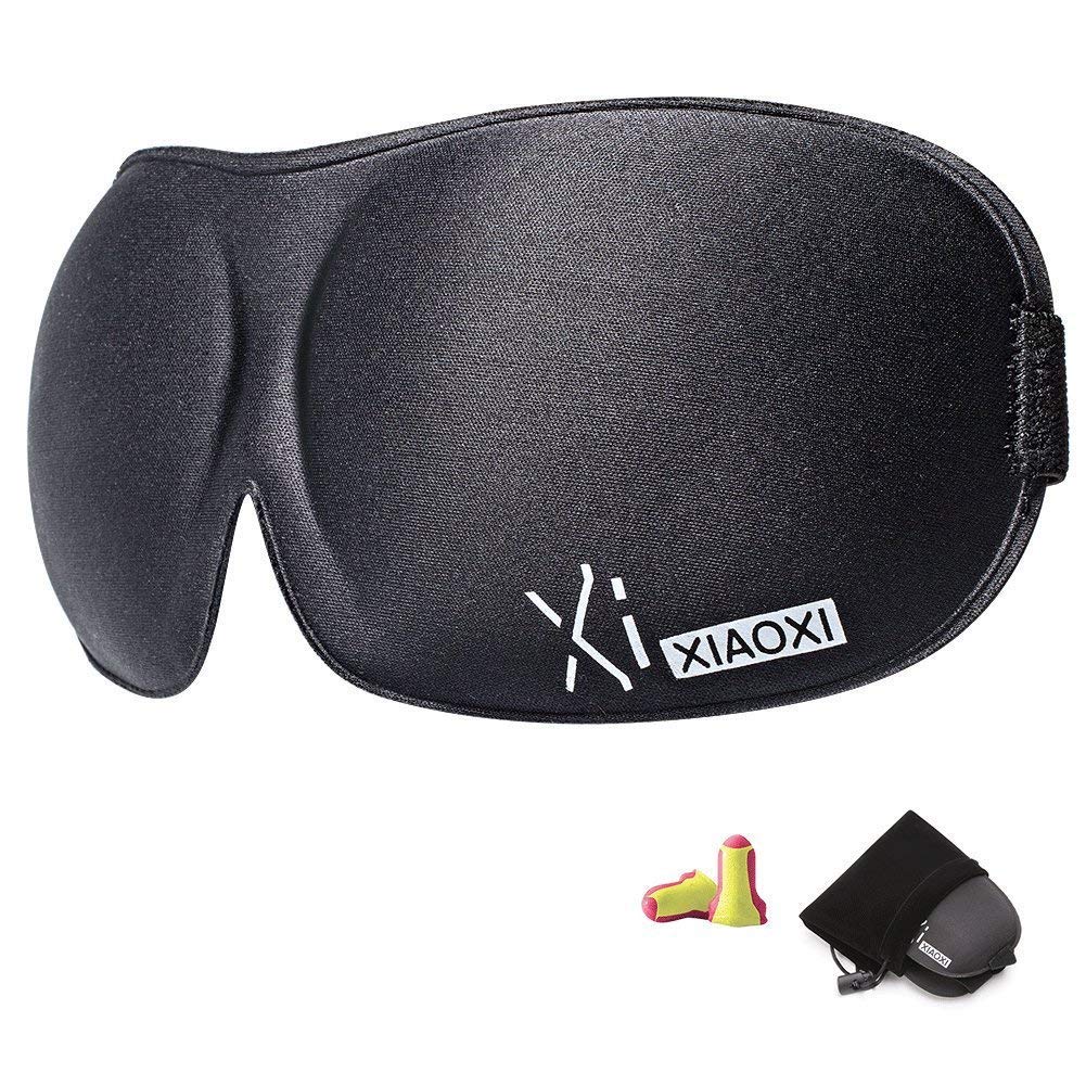 XIAOXI Eye Mask/Sleep Mask/Sleeping Mask Unisex Eye Cover Night Mask Light Blocking - Comfortable Fit All Head Sizes for Men and Women (Free Ear Plugs) - Black