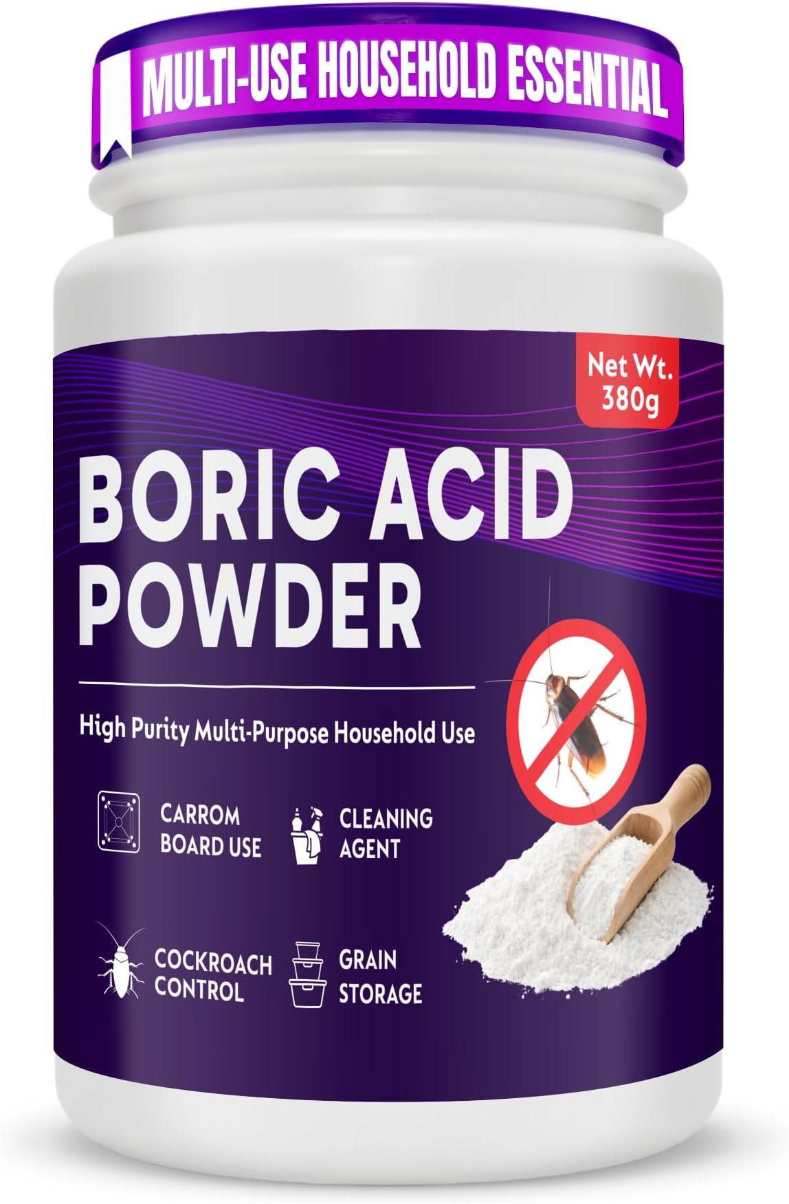 United’s 380g Boric Acid Powder for Cockroaches Control, Multi Purpose Cleaner Powder for Household Cleaning, Carrom Board Use & Rice Storage Protection – Effective & Safe Stain Remover for Kitchen
