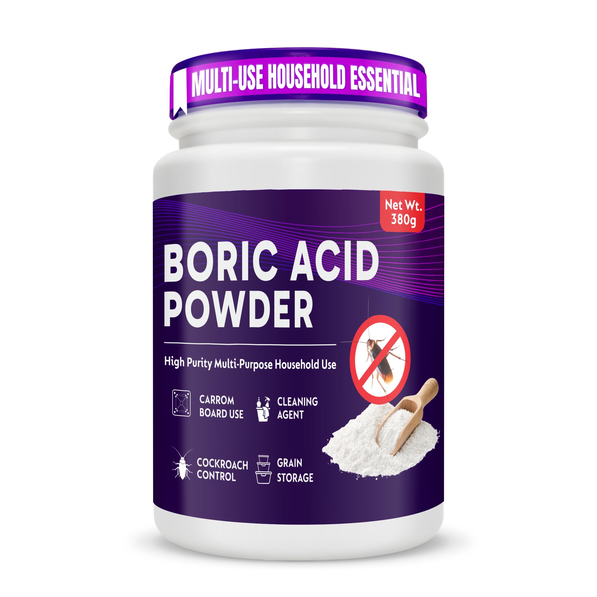 United’s 380g Boric Acid Powder for Cockroaches Control, Multi Purpose Cleaner Powder for Household Cleaning, Carrom Board Use & Rice Storage Protection – Effective & Safe Stain Remover for Kitchen