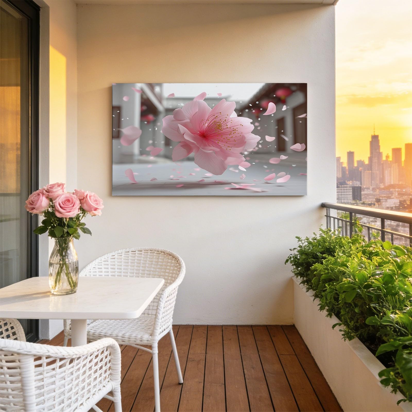 Genérico Nowoczesne dekoracyjne obrazy różowe kwiaty wiśni płatki 120x80 cm obraz na płótnie z ramą, grafika na ścianie, dekoracja salonu sypialni jadalnia biuro korytarz