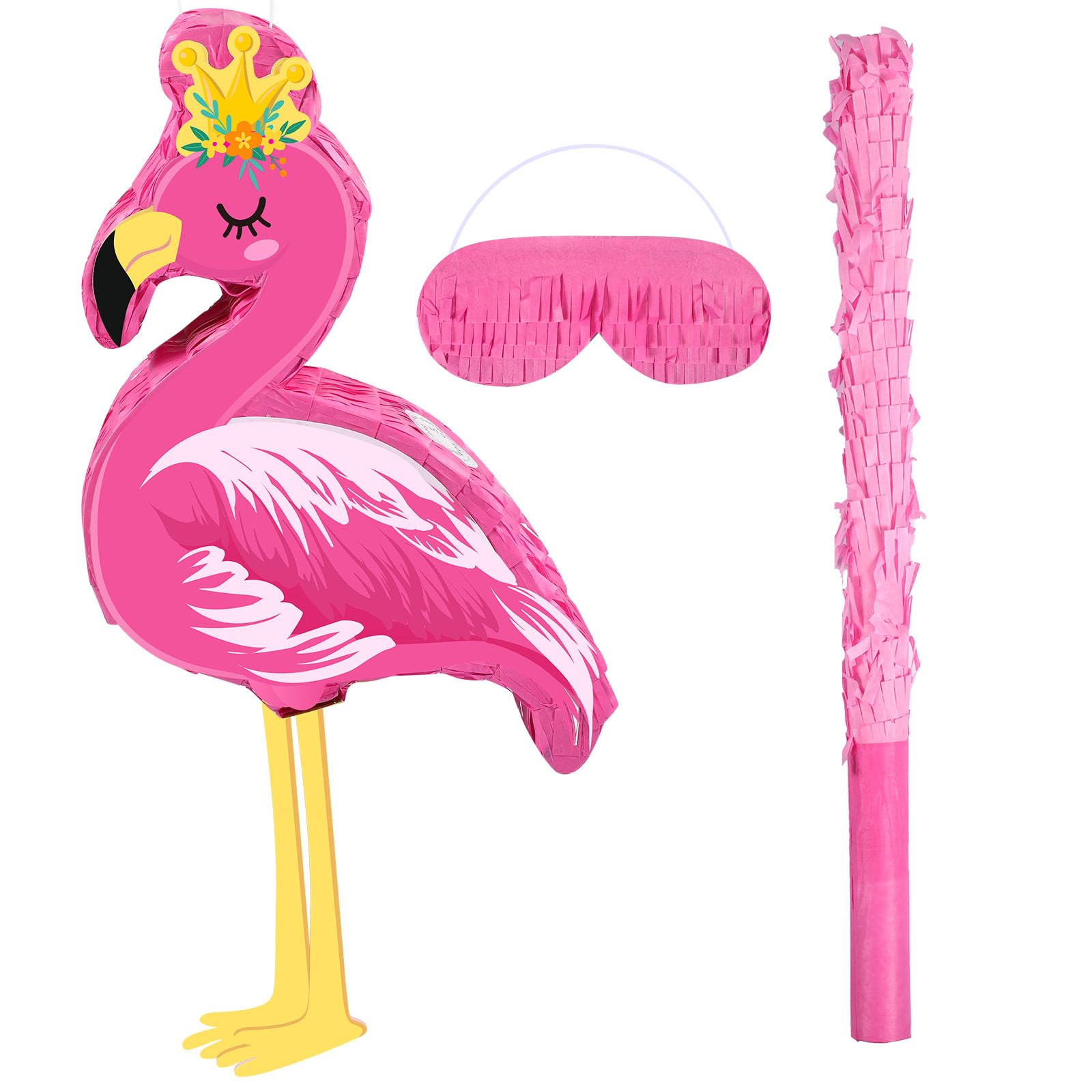 Pinata de Flamant Rose Pinata de Fête Tropicale Petite Pinata de Fête Hawaïenne avec Bâton Bandeau et Confettis pour Enfants Pinata de Fête Luau pour Fête Anniversaire Été, 41 x 30 x 8 cm