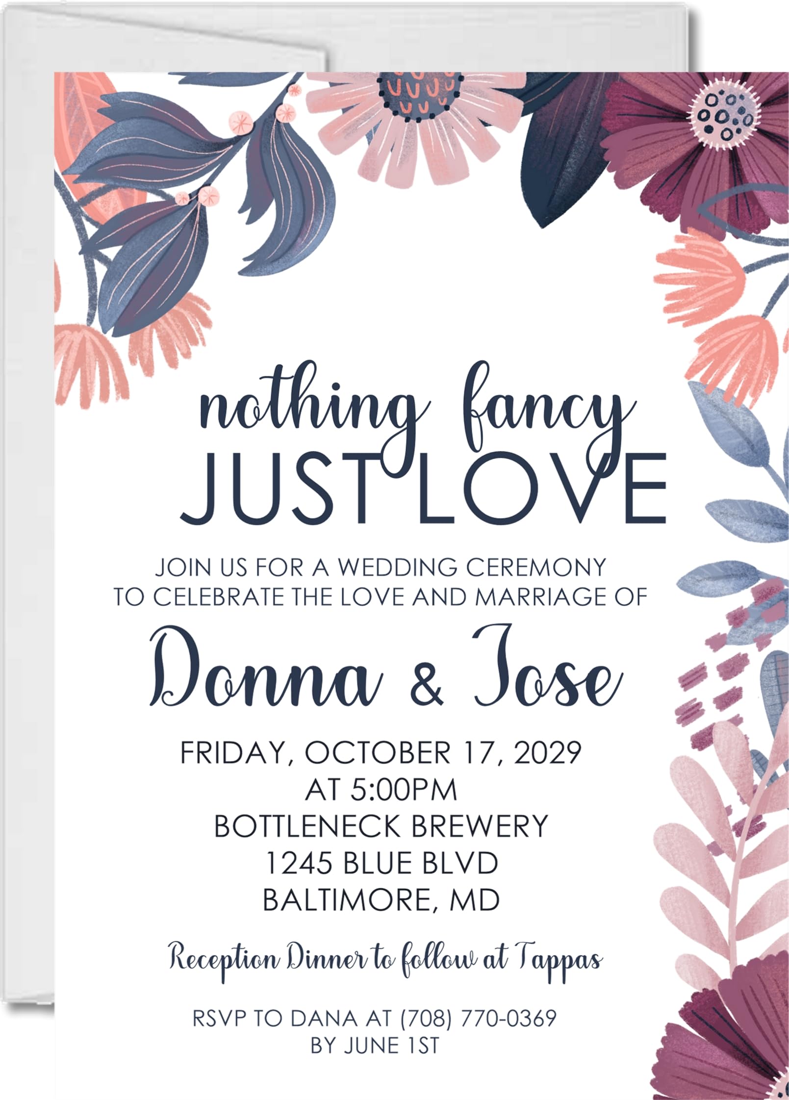 Purple & Blue Abstract Floral Wedding Invitations, Personalized, Set of 12 Invitations with Envelopes