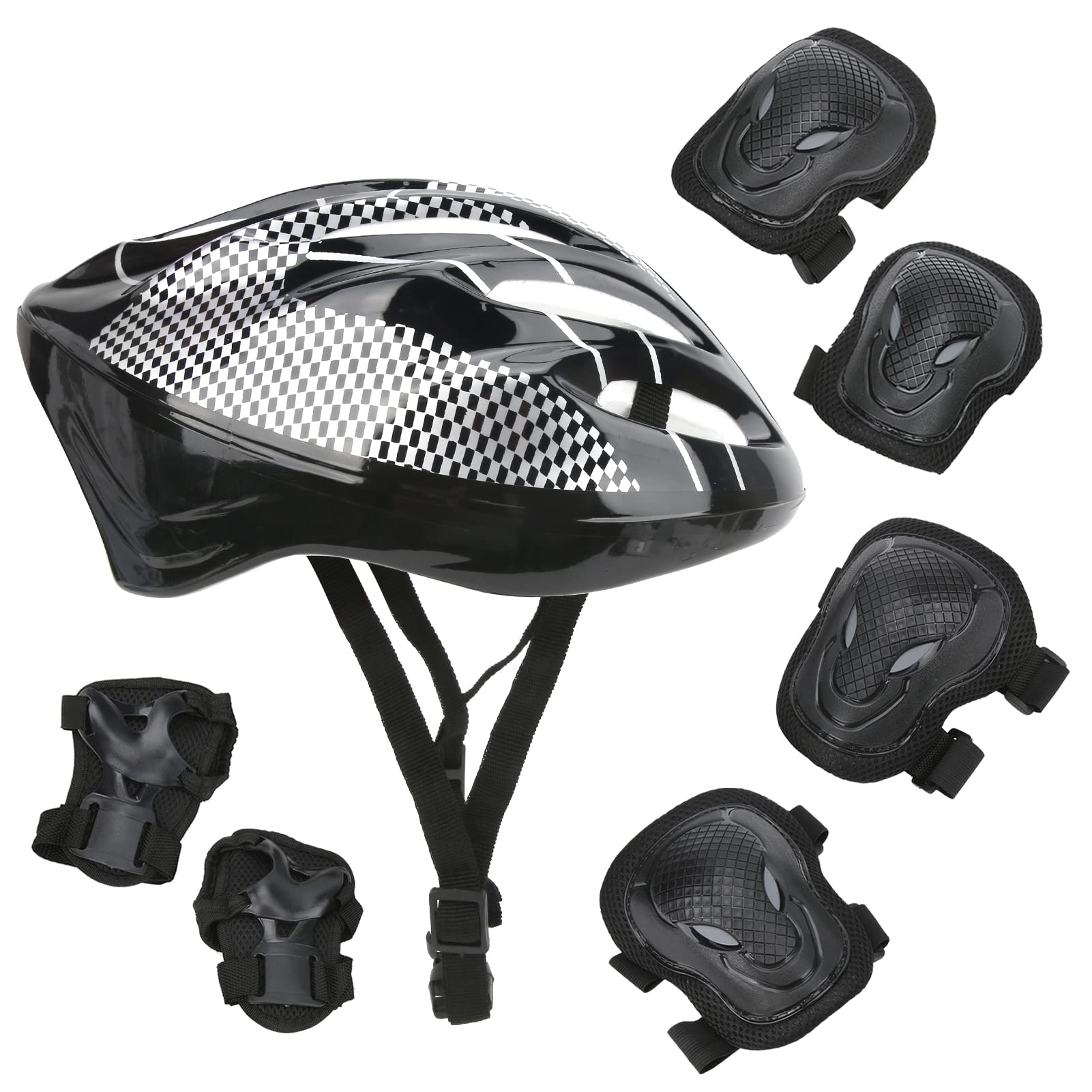 7 Pièces Ensemble D'équipement de Protection pour Patins à roulettes pour Adultes, Genouillères, Coudières, Protège-Poignets, Casque, Coque en PE Haute densité avec Rembou