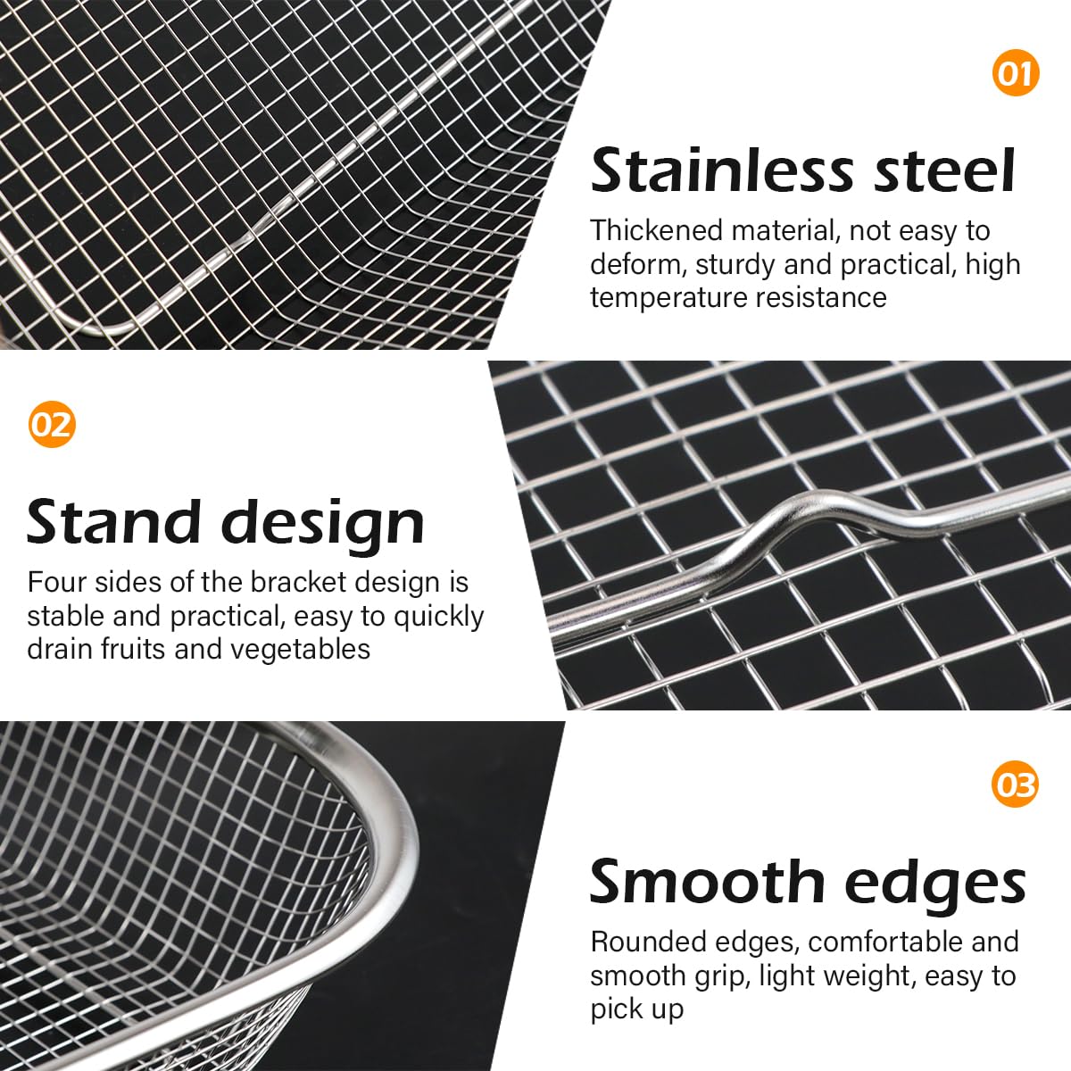 DOERDO Stainless Steel Utensil Holder Vegetable Fruit Colander Fruit Strainer Basket for Kitchen Picnics 14.8x10.9Inch - Image 4