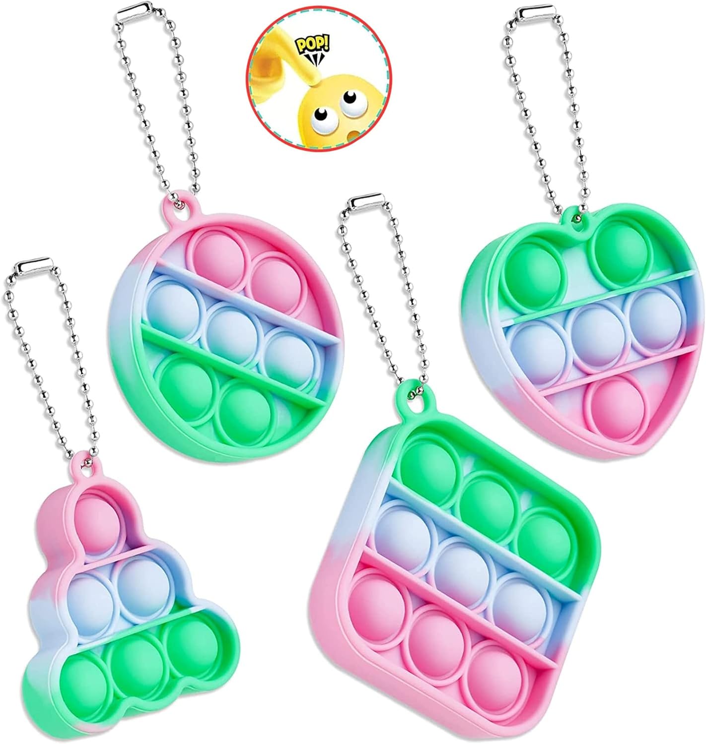 Wikki Mini Pop it Fidget Toy Keychain,4Psc,Mini Push Pop Bubble Sensory