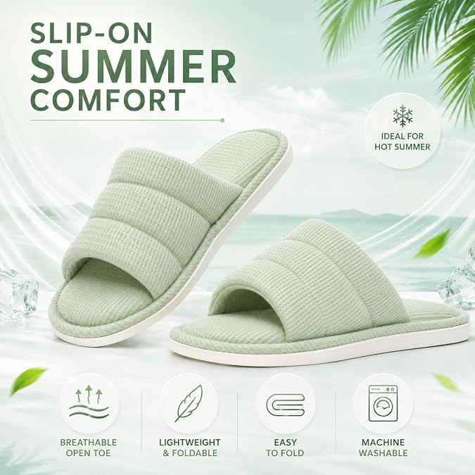 Summer House Slippers for Women, Open Toe Womens Slippers