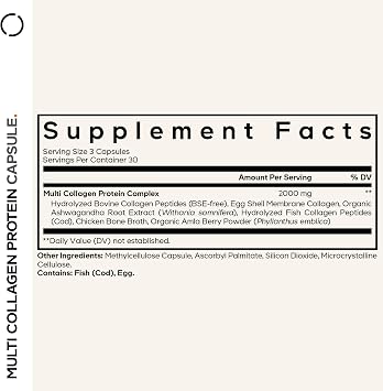 Codeage Multi Collagen Peptides Protein Capsules, 5 Collagen Types, Grass-Fed & Hydrolyzed Bovine Collagen Pills Supplement, Ashwagandha, Amla Berry Vitamins, Collagen Peptides - 90 Capsules