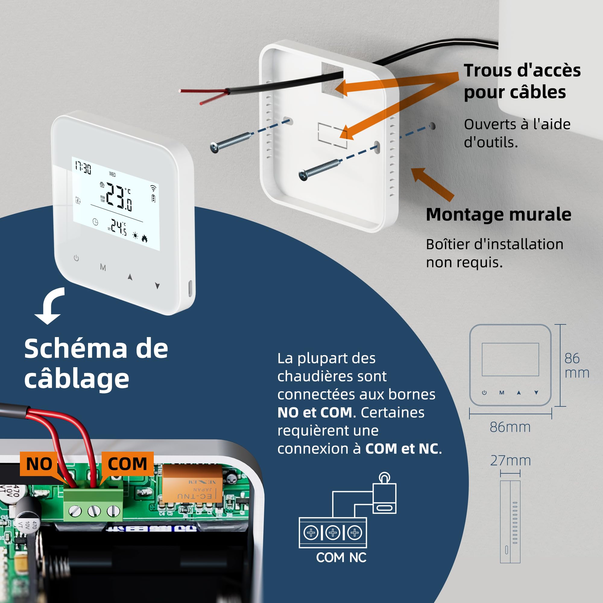 Termostato WiFi alimentato a batteria, termostato intelligente Tuya programmabile, compatibile con il controllo vocale Alexa e Google Assistant, l'app può condividere i dispositivi, Bianco
